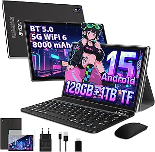 Android 15 10 Inch Tablet, 22GB RAM + 128GB ROM (TF 1TB), 5G WiFi 6, 8000mAh, IPS Display FHD, Octa-Core, Widevine L1, Fac…