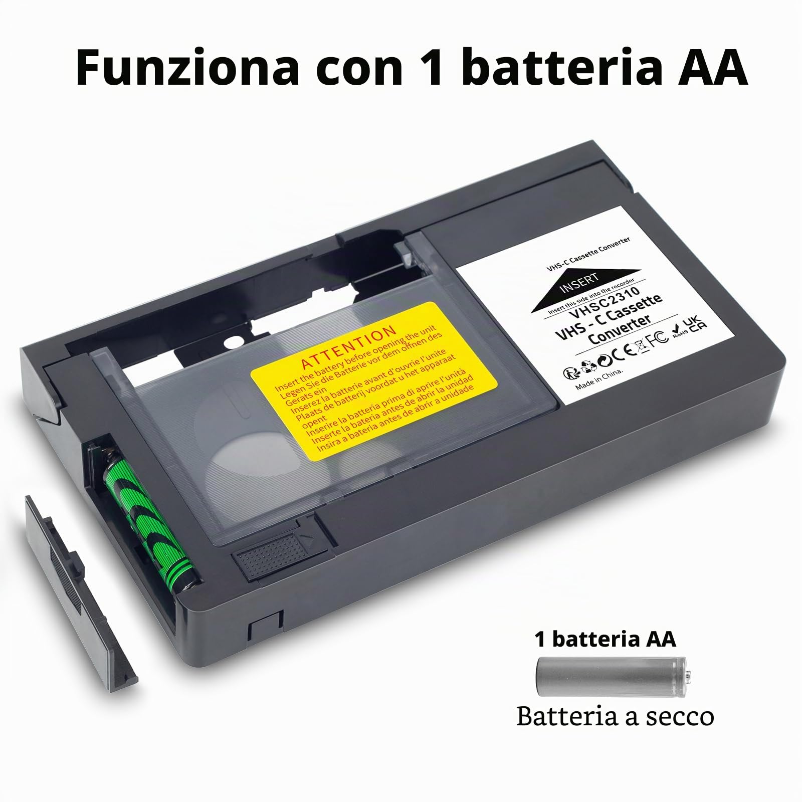 VHS-C - Adattatore per cassette compatibile con videocamere VHS-C SVHS JVC RCA Panasonic motorizzato VHS (non compatibile con 8 mm / MiniDV / Hi8)