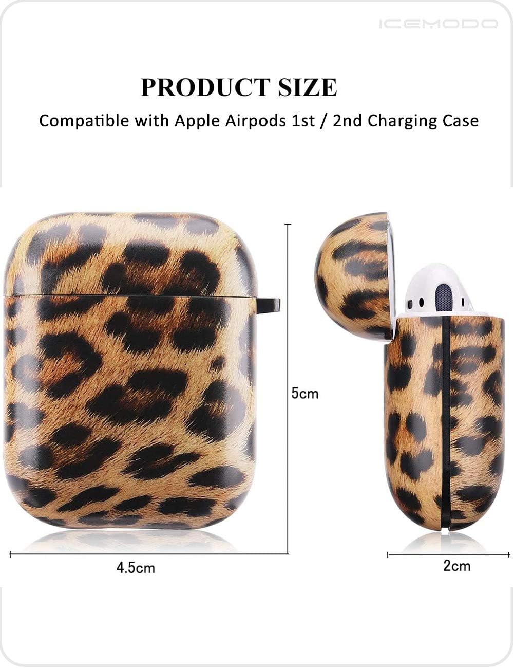 IceModo for Airpods Case, Cute Leopard Prints Shockproof Protective Hard Case Cover for Women Girls Man Compatible with Apple Airpods 2/1 Charging Case[Front LED Visible]