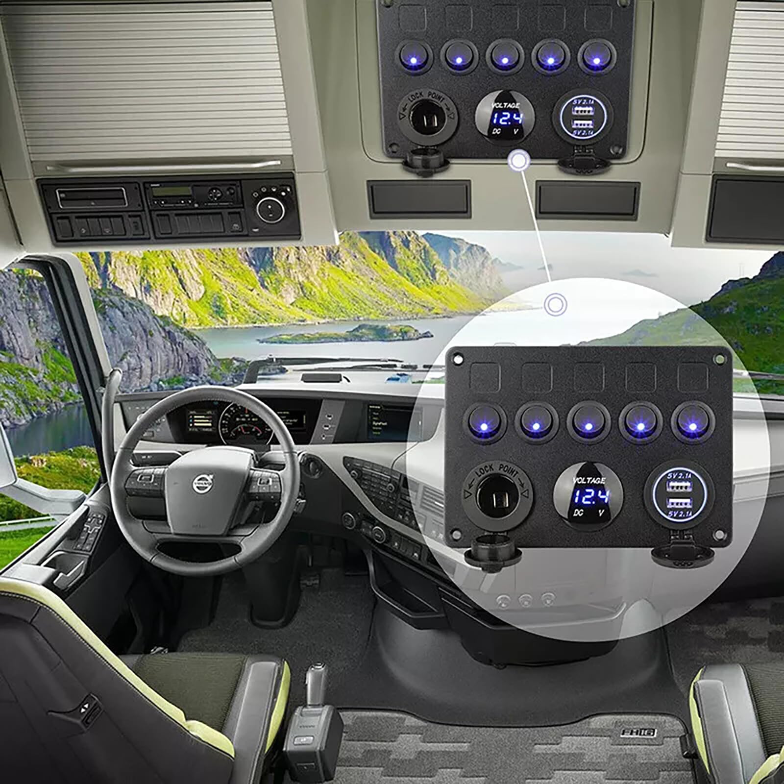 5 Gang Panneau de Commutateur à Bascule 12V 24V Interrupteur à Bascule Étanche IP65 Panneau de Commutateur avec Chargeur Double USB Voltmètre pour Voiture Bateau Camion RV Marine Camping-car