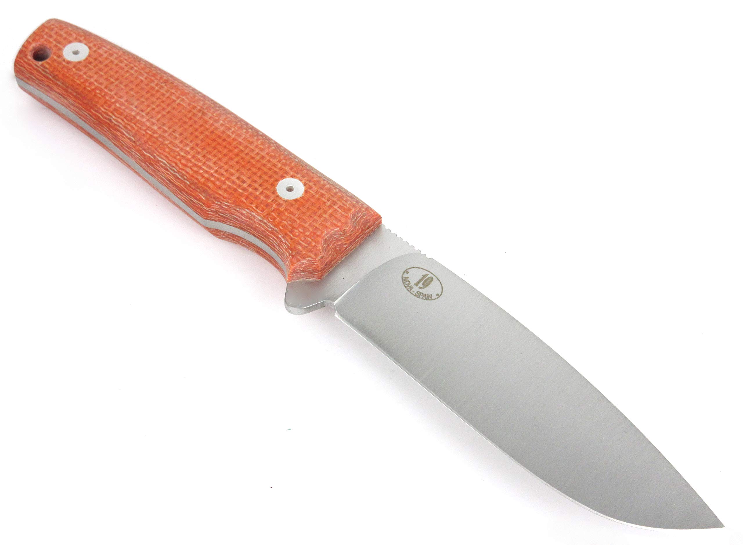 JEO-TEC Nº19 Outdoor Camping Gürtelmesser Jagdmesser Überlebensmesser Survival Bushcraft Messer, Premium Qualität, Stahl MOVA, Lederscheide + Feuerstahl, Handgefertigt in Spanien