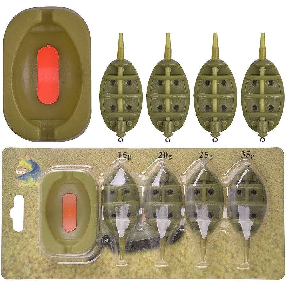 Sistema de alimentación en línea para carpas, 4 alimentadores de método en línea con 1 molde de goma para pesca de carpas