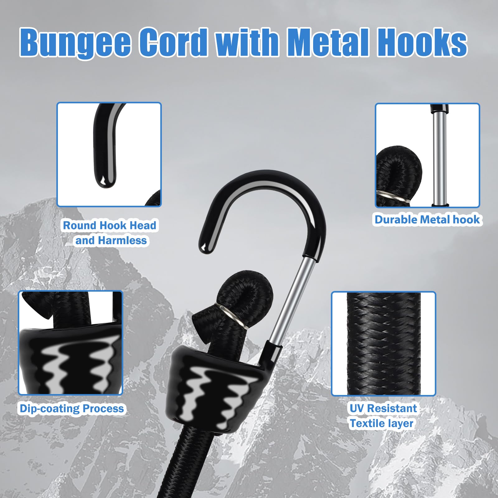 Lot De 4 Tendeurs élastiques Réglables Avec Crochets En Métal,2 M De