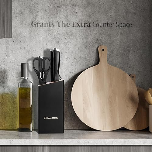 Miniatura 4 de Juego de cuchillos negros con bloque de madera, juego de 7 piezas de bloque de cuchillos afilados con hoja de acero inoxidable mango ergonómico,