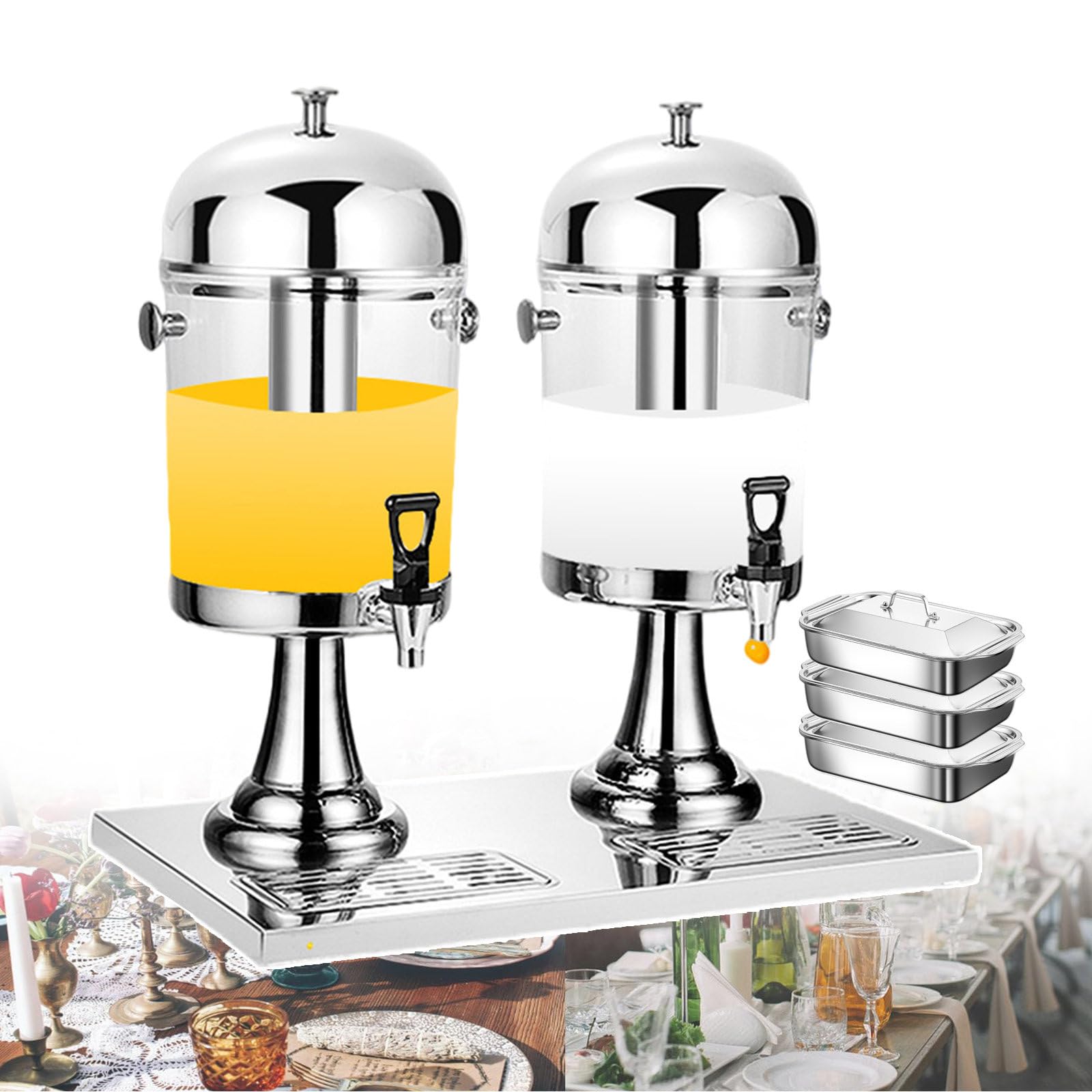 Distributeur de boissons 16 L avec double bac et base épaisse argent