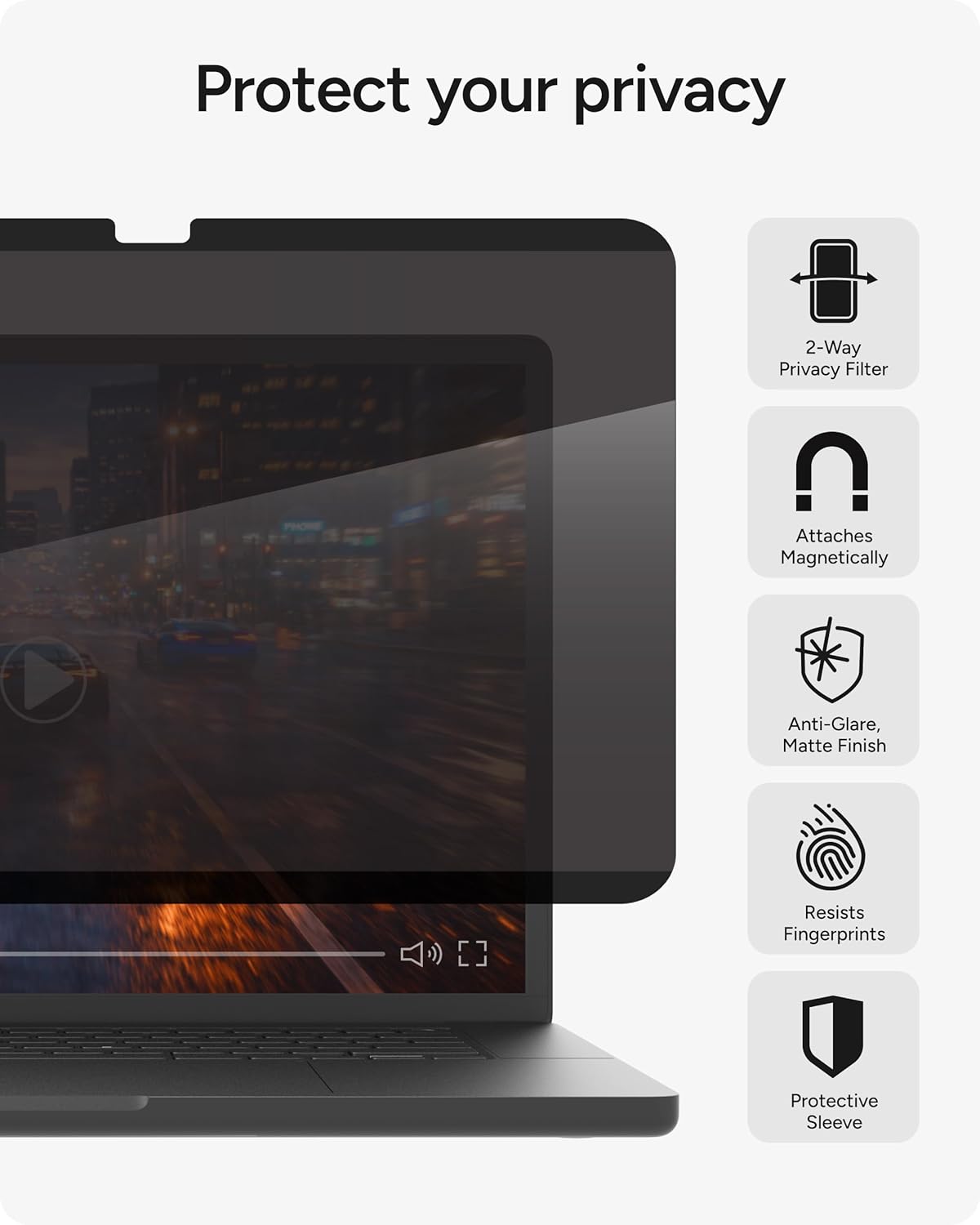 ZAGG Privacy Filter for MacBook Pro 14" (M5)/ (M4) - Removable Magnetic 4-Way Privacy Screen Filter, Anti-Glare Matte Finish, Fingerprint Resistant, Reusable Design & Protective Sleeve