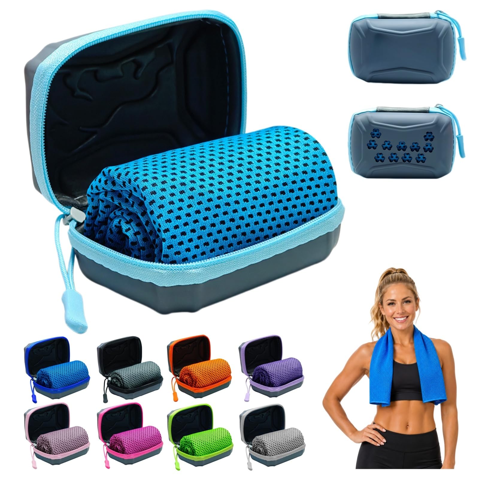 DzaiCrkwd Cooling Towel with Storage Box – 30 x 80 cm, Quick-Drying Cooling Towel, Neck Cooling Towel for Sports, Outdoors, Fitness & Hot Summer Days，Sky blue：5