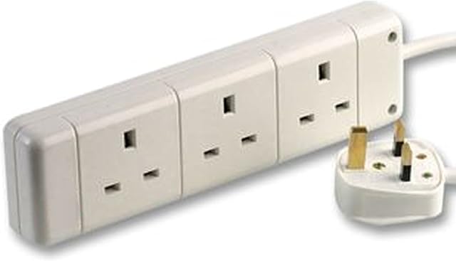rhinocables 3 Gang Extension Lead for 3 Pin UK Plugs, 13 Amp 3 Way Extension Lead, Long Extension Cable, (1m, White)