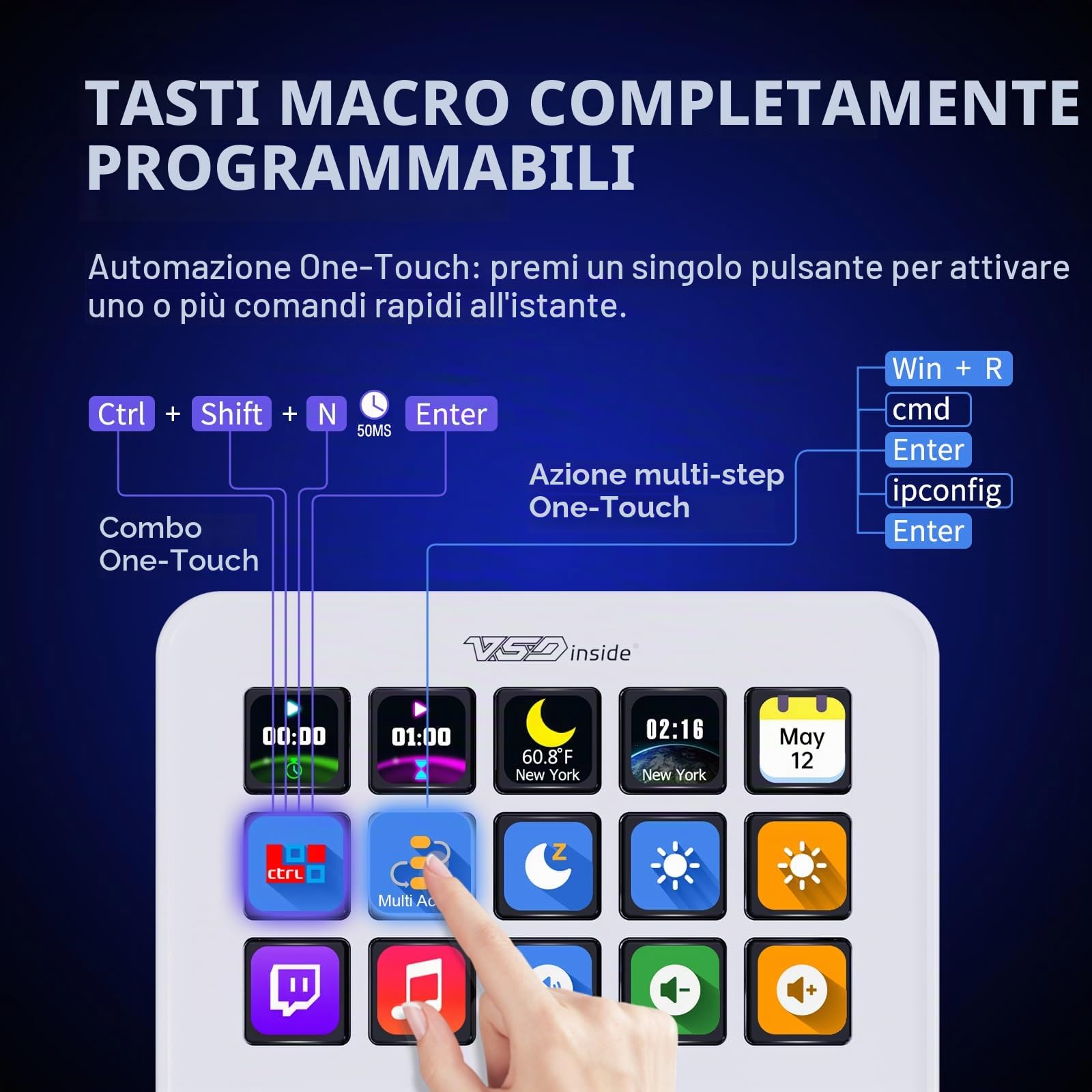 Tastiera macro, tastiera di scelta rapida per streaming di mazzi e mazzi di mazzo, 18 tasti programmabili, tastierino AI visivo personalizzabile per tastiera USB OBS, YouTube