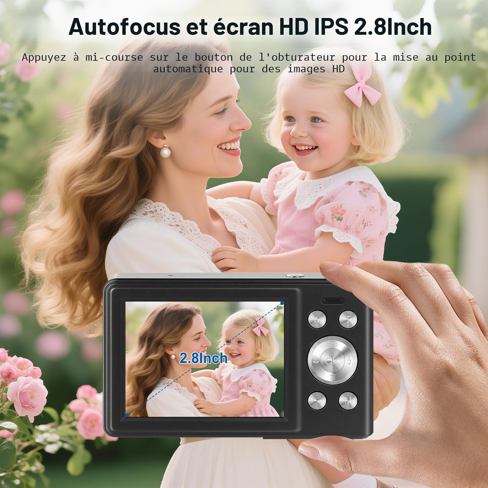 Appareil Photo Numérique 56MP 1080P FHD avec Autofocus, Zoom Numérique 16X, Écran LCD 2,8", Carte SD 32GB & 2 Batteries - Compact et Léger Idéal pour Enfants, Débutants et Voyages (Noir-1)