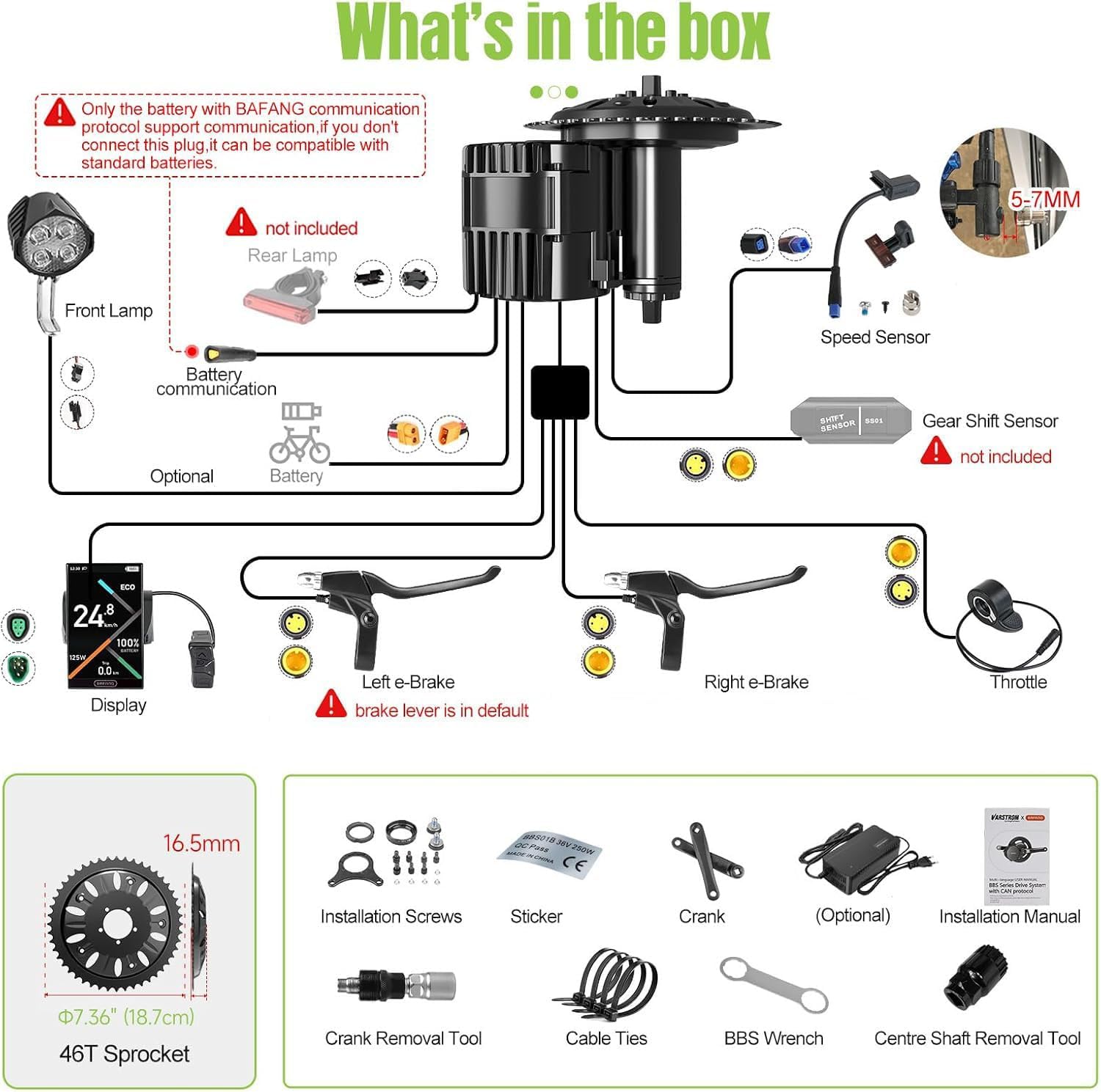 BAFANG BBS-HD 48V-1OOOW Motor Central G320 Kit de Conversión Eléctrica | Motor Central Kit de Motor Central con Batería (Opcional) y Pantalla LCD , Bielas de 68 73 100 120mm