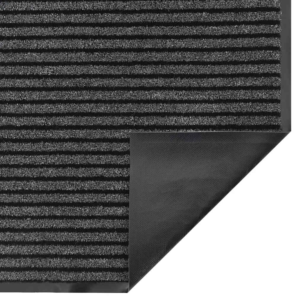 Felpudo a rayas negras y grises, 90 x 120 cm, alfombrilla antideslizante de polipropileno y PVC, alfombrilla para la entrada, pasillo, pasillo, balcón, terraza, interior y exterior