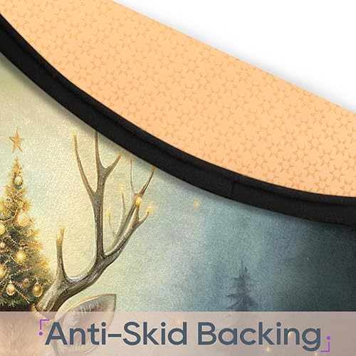 Miniatura 4 de Alfombra redonda de árbol de Navidad con diseño de reno de 3 pies, lavable a máquina, para comedor, mesa, dormitorio, sala de juegos, alfombra para
