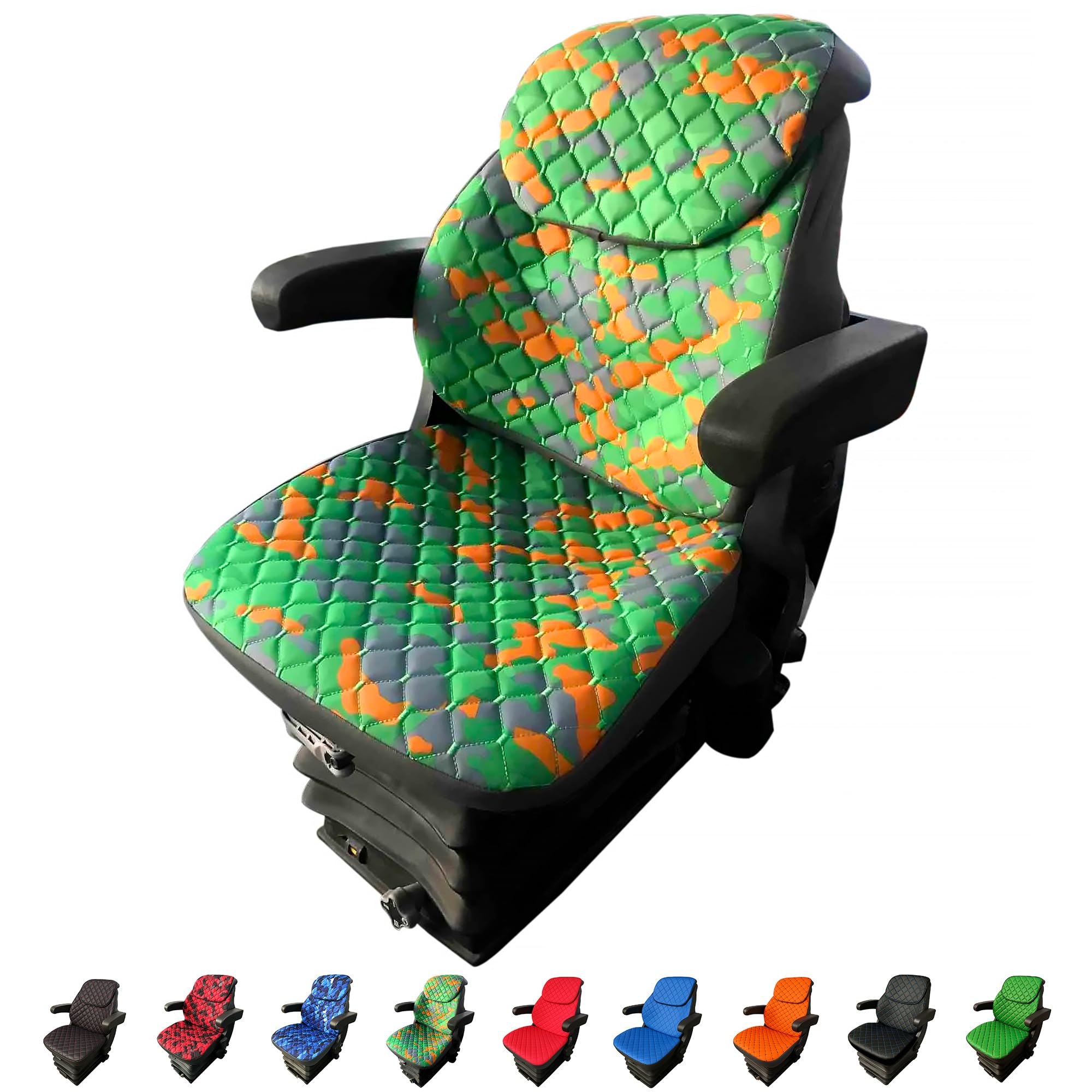 Dreiteiliger robuster universeller Traktor-Sitzbezug mit Kopfstütze, Gabelstapler-Sitzbezug (Impertex Grün-Tarnmuster)