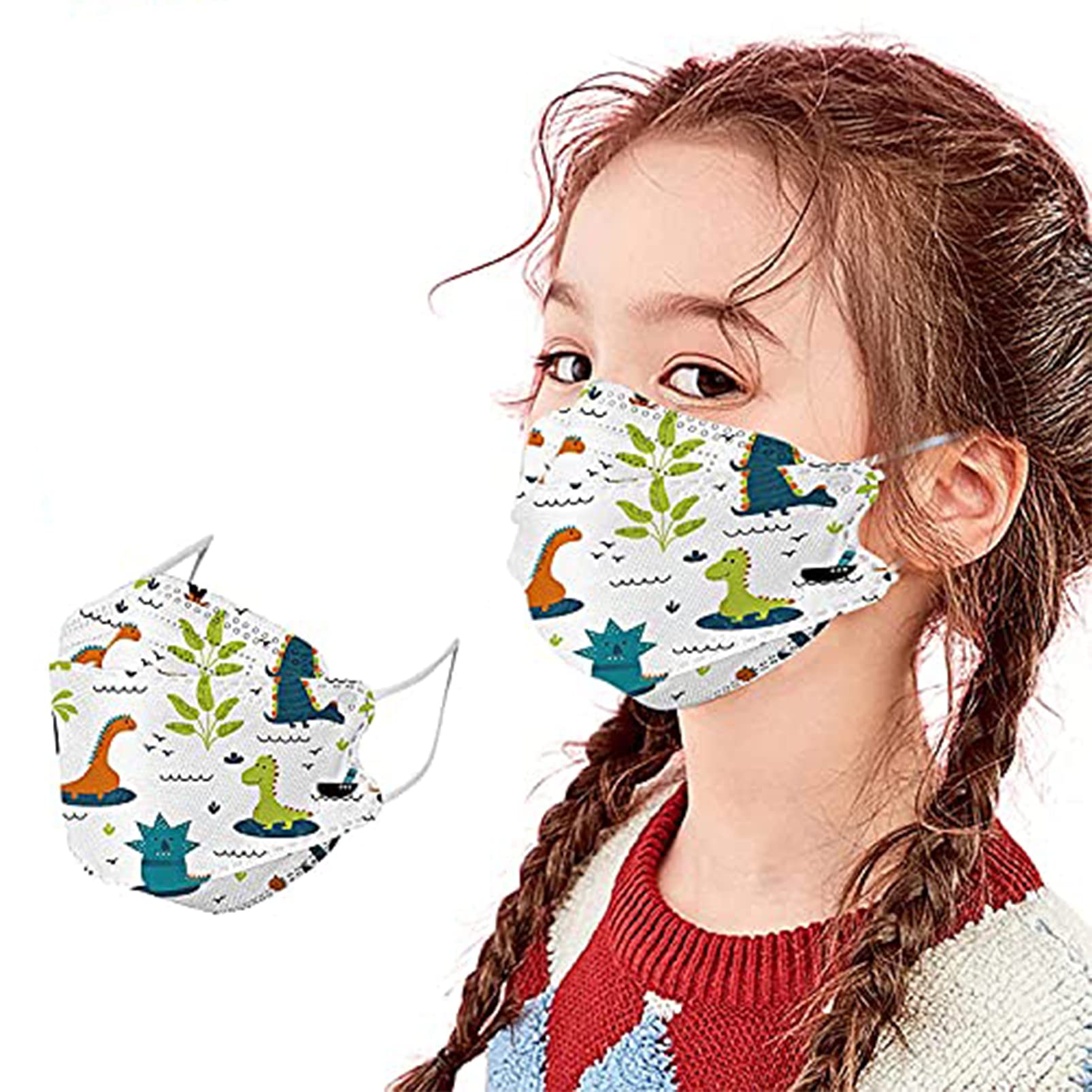 mingde50Pcs Kids Disposable Face_Masks with Designs, 4-Ply Printed 4D KF94 Facemasks with Nose Wire for Boys Girls School Outdoor .