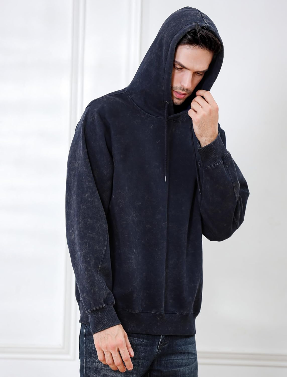 Men's Oversized Hoodie Pullover Acid Wash Plush Cotton Hooded Fleece Sweatshirt Streetwear Unisex Casual Hoodies - Image 3