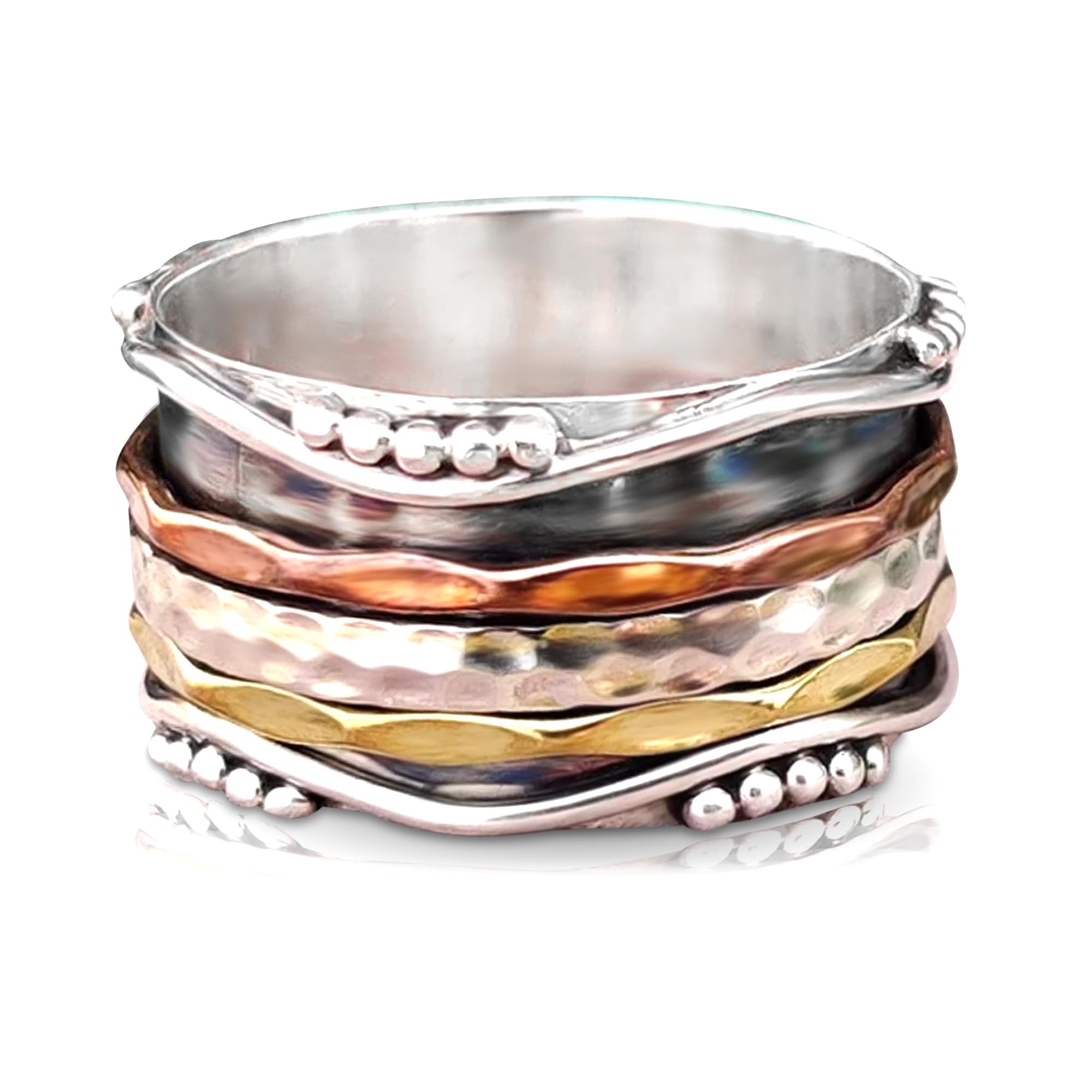 CustomSilver Beads Boho Spinner Ring, Mother’s Day Gifts, Women Ring, 925 Sterling Silver Spinner Ring, Women Meditation Ring, Statement Handmade Ring With Copper And Brass, Jewellery By Laxmi Jewellers