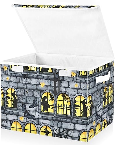 Miniatura 4 de Gothic Castle - Contenedor de almacenamiento plegable de Halloween con tapa, caja de almacenamiento grande, organizador de cubos con asas, para