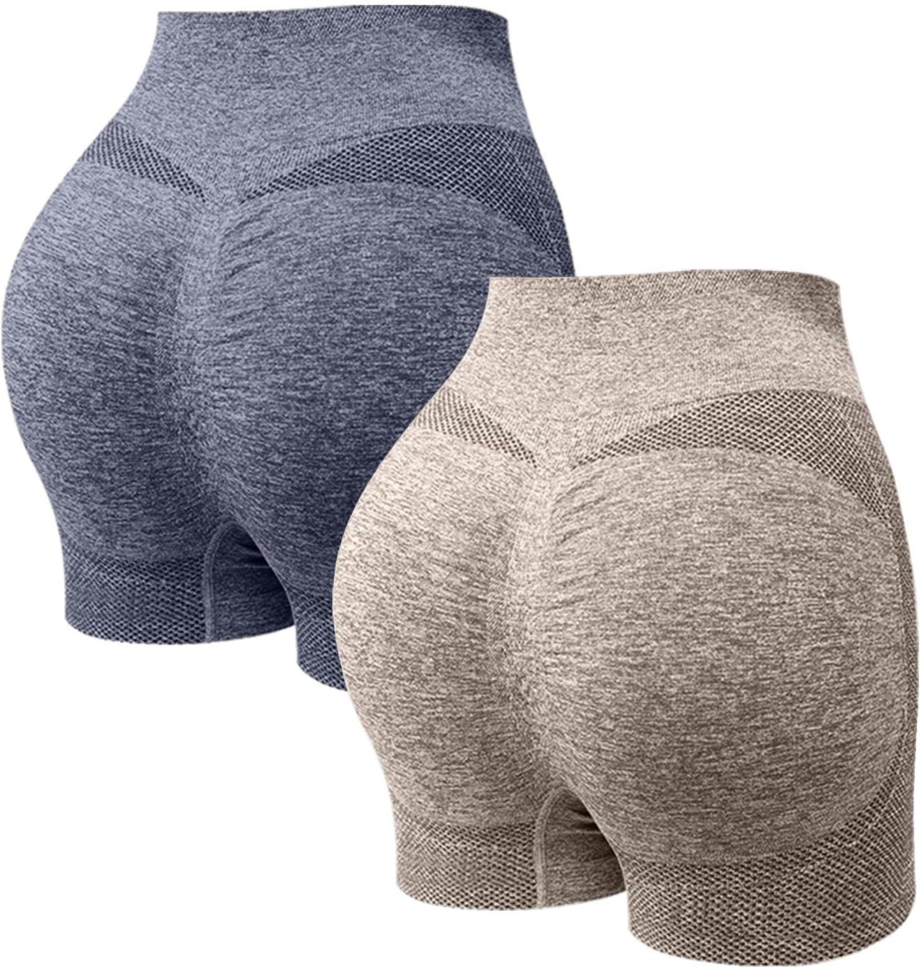 2 Pack Biker Shorts Women Tummy Control Shapewear Yoga Shorts Booty Butt Lifting Breathable Workout Running Pants
