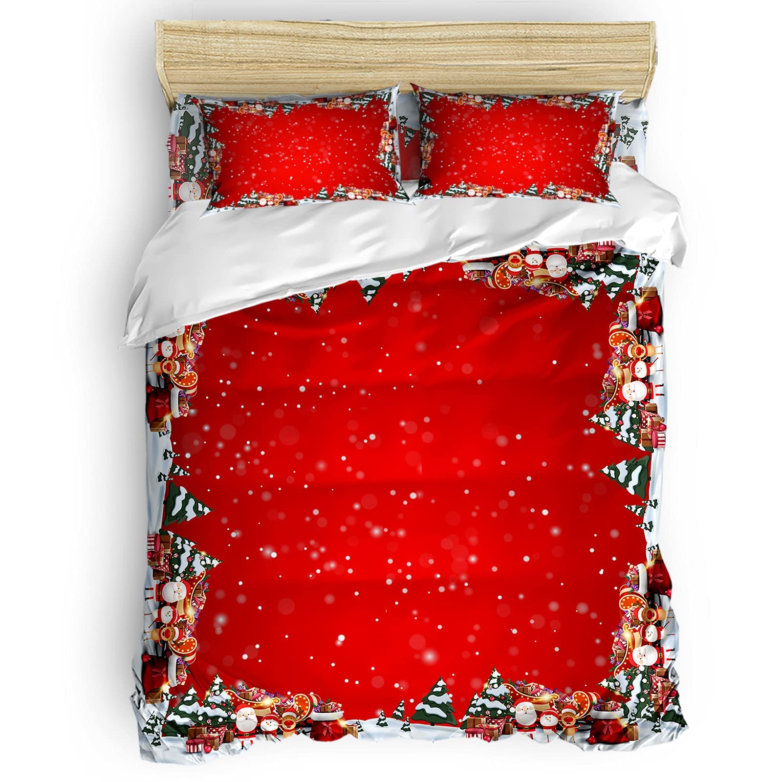 LTAETHC Red Merry Christmas 3D Print Duvet Cover Set, Santa Claus Xmas Tree Gifts Kids' Duvet Cover Sets Luxury Soft with Corner Ties and Zipper for Kids Room Teen Bed Decor (Twin, No Comforter)