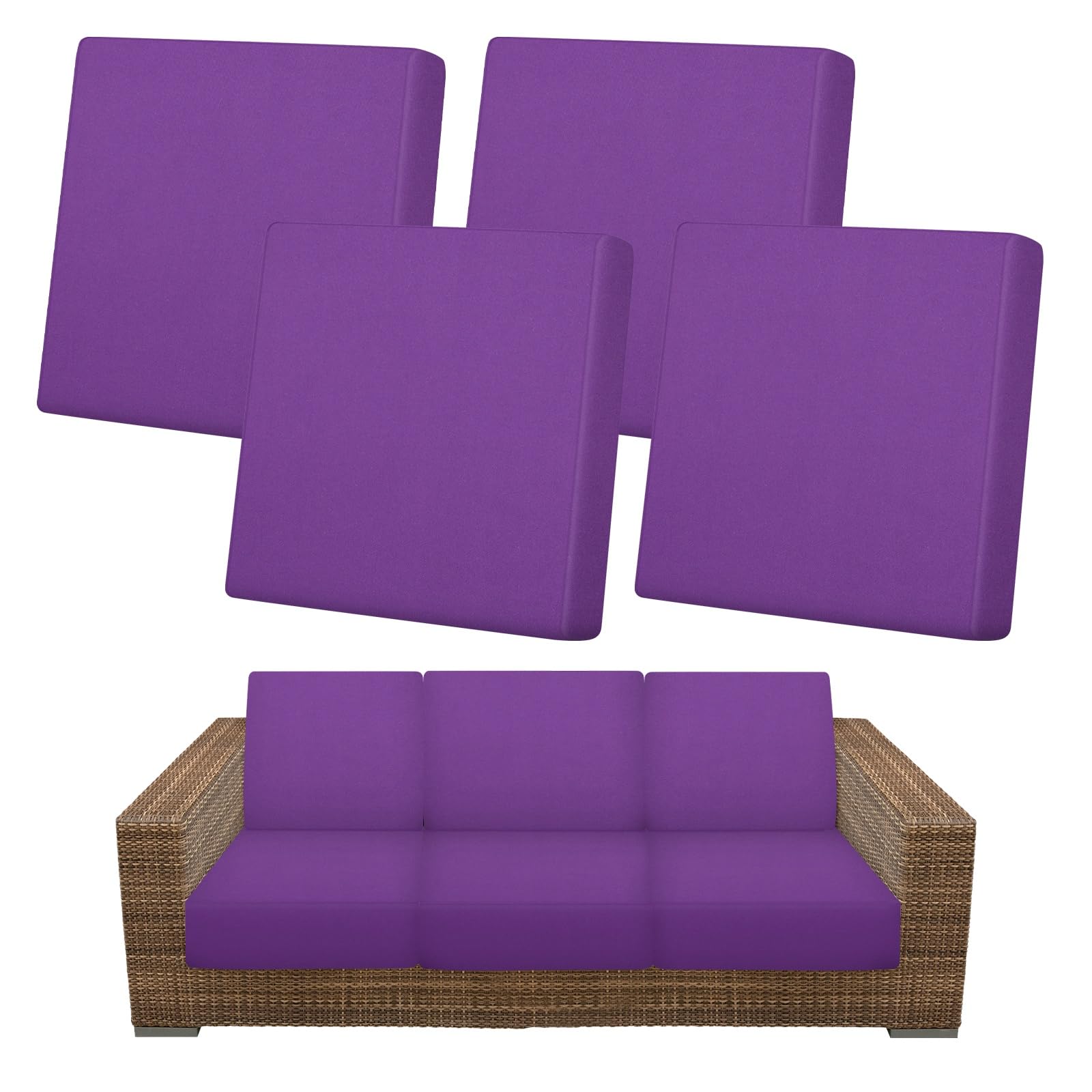M METERXITY 4-Pack Outdoor Cushion Covers, Stretch Patio Cushion Replacement Slipcovers for Outdoor Couch/Sofa Cushion Covers, Washable Reusable Furniture Protector [Purple]