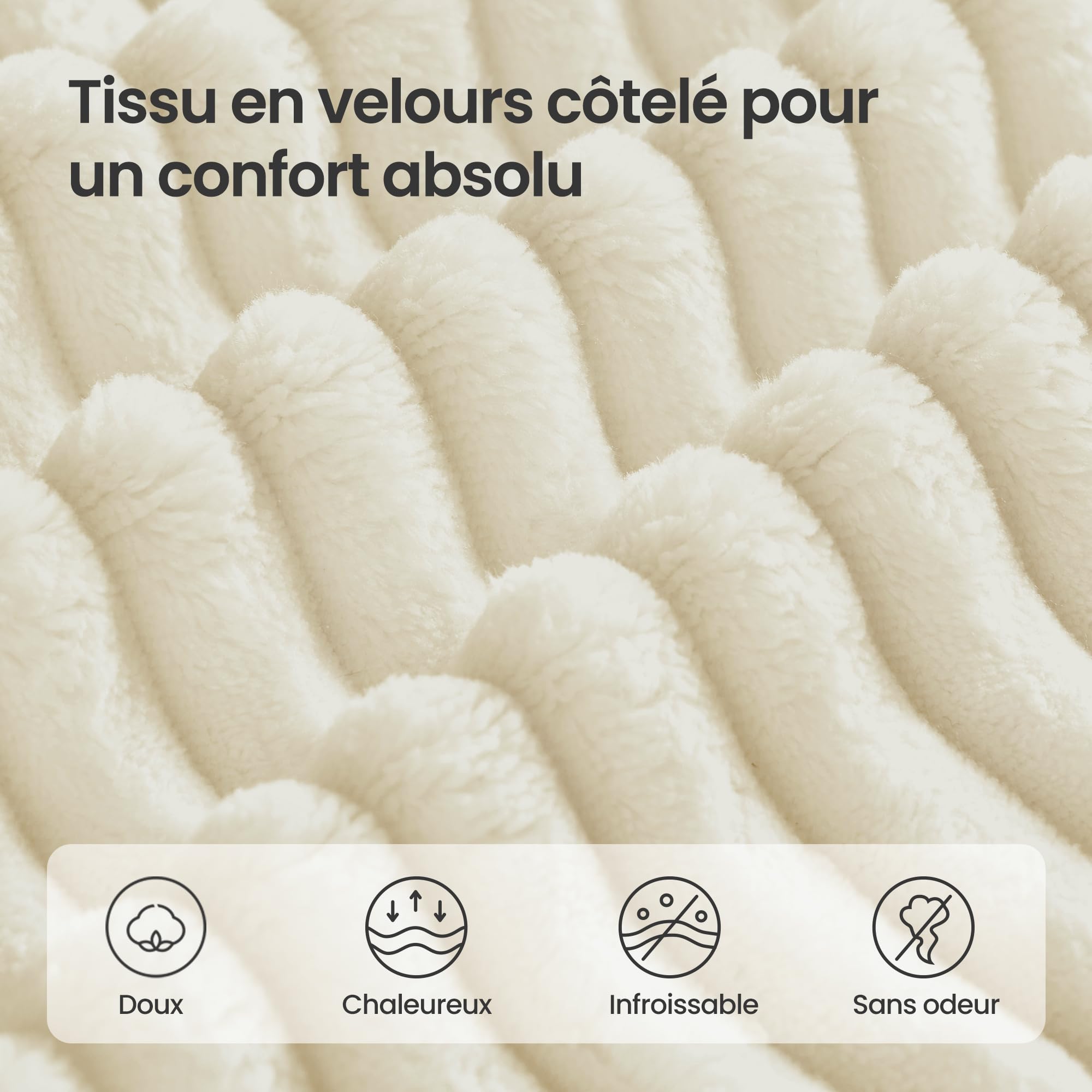 VASAGLE Canapé d’Angle, Canapé Modulable 244 cm, Livré Compressé en Colis, sans Montage, avec Grande Méridienne à Droite, pour Salon, Chambre d’Amis, Blanc Crème LCS184WD01
