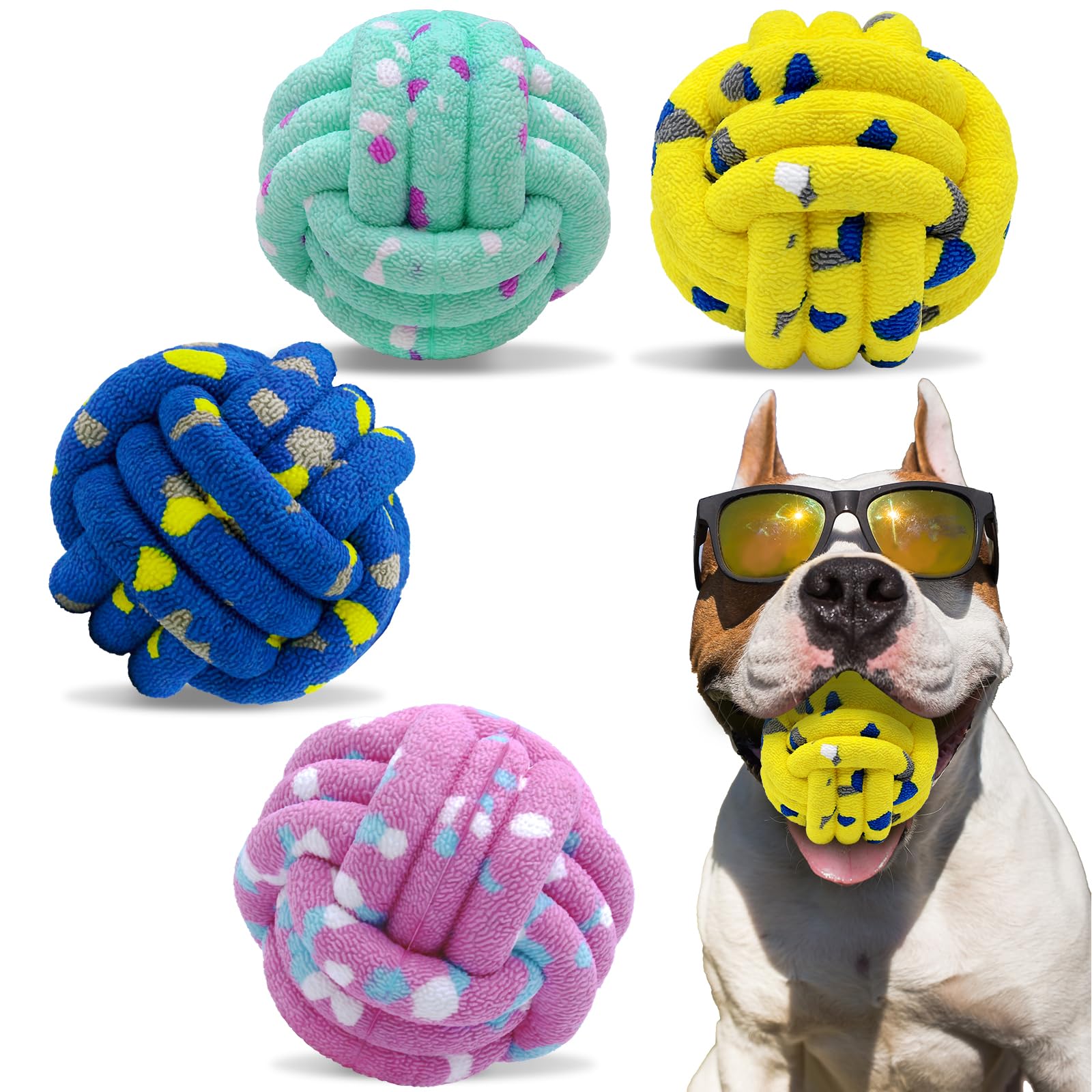 Magicorange Dog Balls 4 Pack Tennis Ball Toys Dog Toy for Aggressive Chewers Indestructible Teething Chew Toys Water
