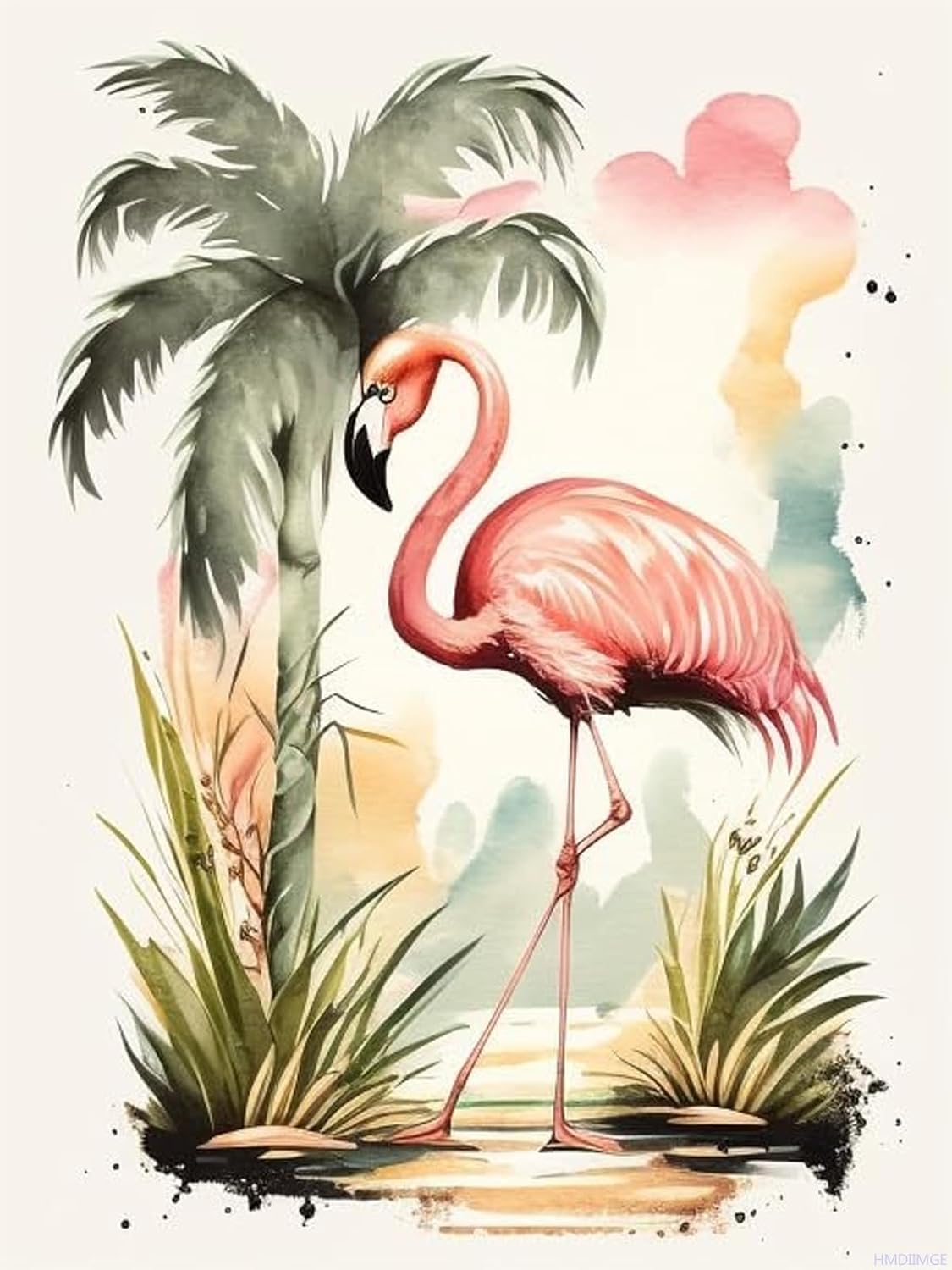 HMDIIMGE Adult 5D Watercolor Flamingo Diamond Painting Kits, DIY Retro Animal Diamond Art Painting Kit for Home Room Decor Bedroom Decor Diamond Cross Stitch Artwork 12x16 inch