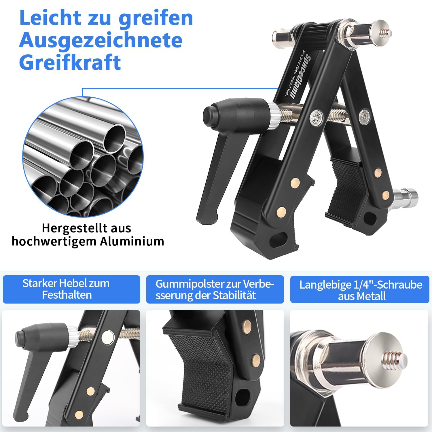 Súper Abrazadera, Abrazadera Universal con 5/8« Baby Pins y 1/4» Rosca para Cámara DSLR