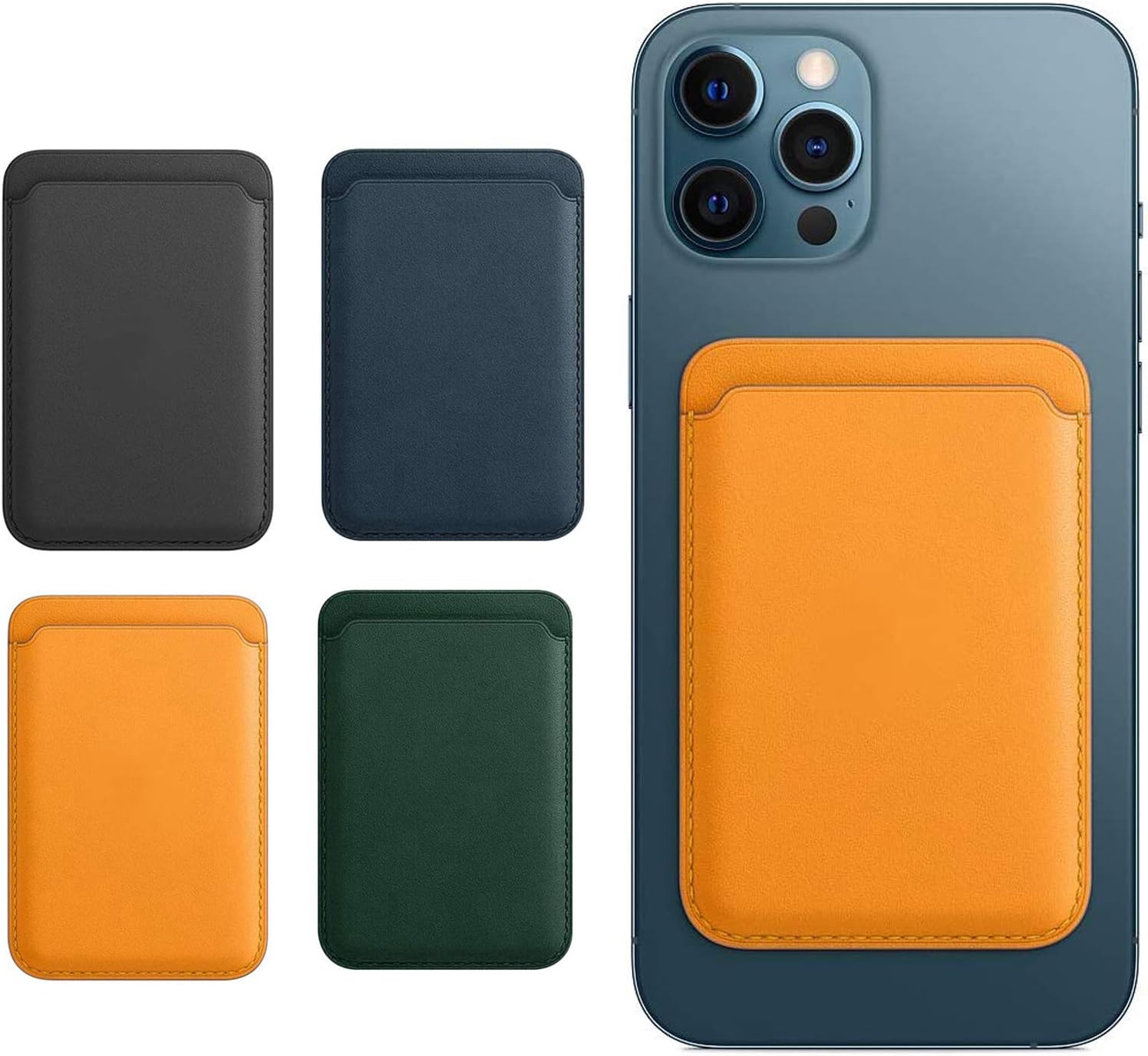 Leather Phone Card Holder with MagSafe Magnet, RFID Card Holder Stick on Wallet Phone Sleeves for Phone (Yellow)