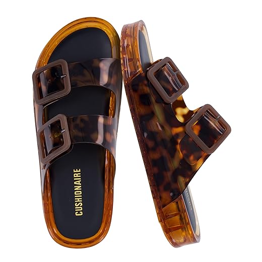 CUSHIONAIRE Pool Slides for Women Waterproof Double Buckle Adjustable Slip-On Womens Sandals for Beach Shower Casual Wear
