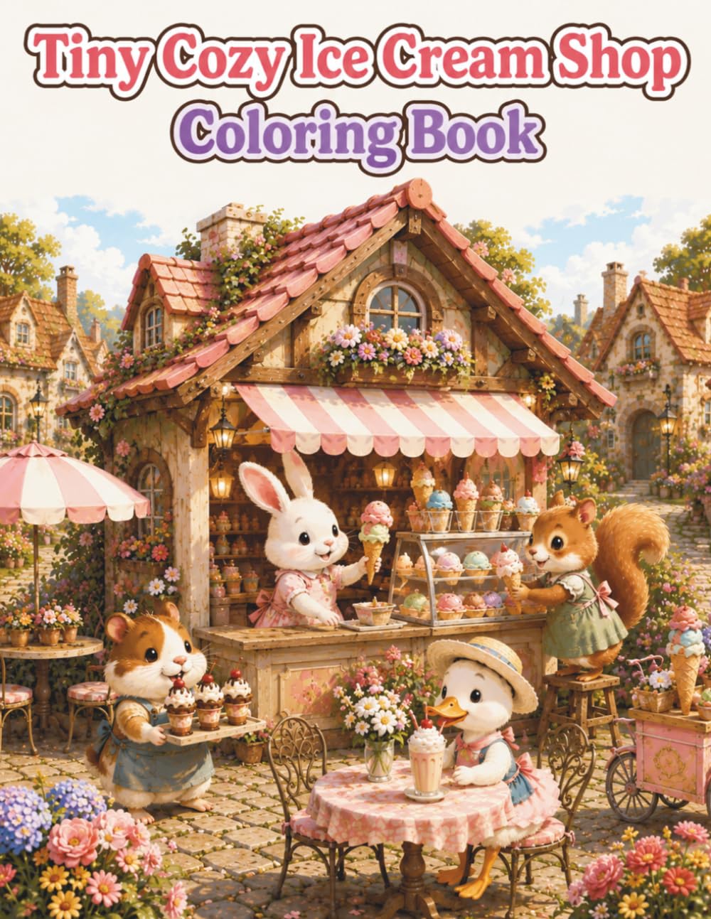 Tiny Cozy Ice Cream Shop Coloring Book: Cute and Easy Coloring Pages Featuring Adorable Animal Ice Cream Makers, Charming Village Ice Cream Shops, ... and Cottagecore Scenes for Adults and Teens