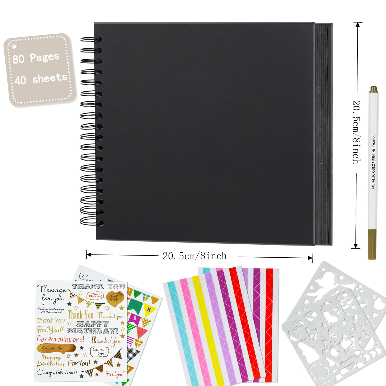 Miaikoe DIY Scrapbook Album 20.5x20.5 cm Hardcover Kraft Blank Paper Scrap Book with 40 Sheets Memory Book for Family Wedding Photography Anniversary (Black) - Image 4