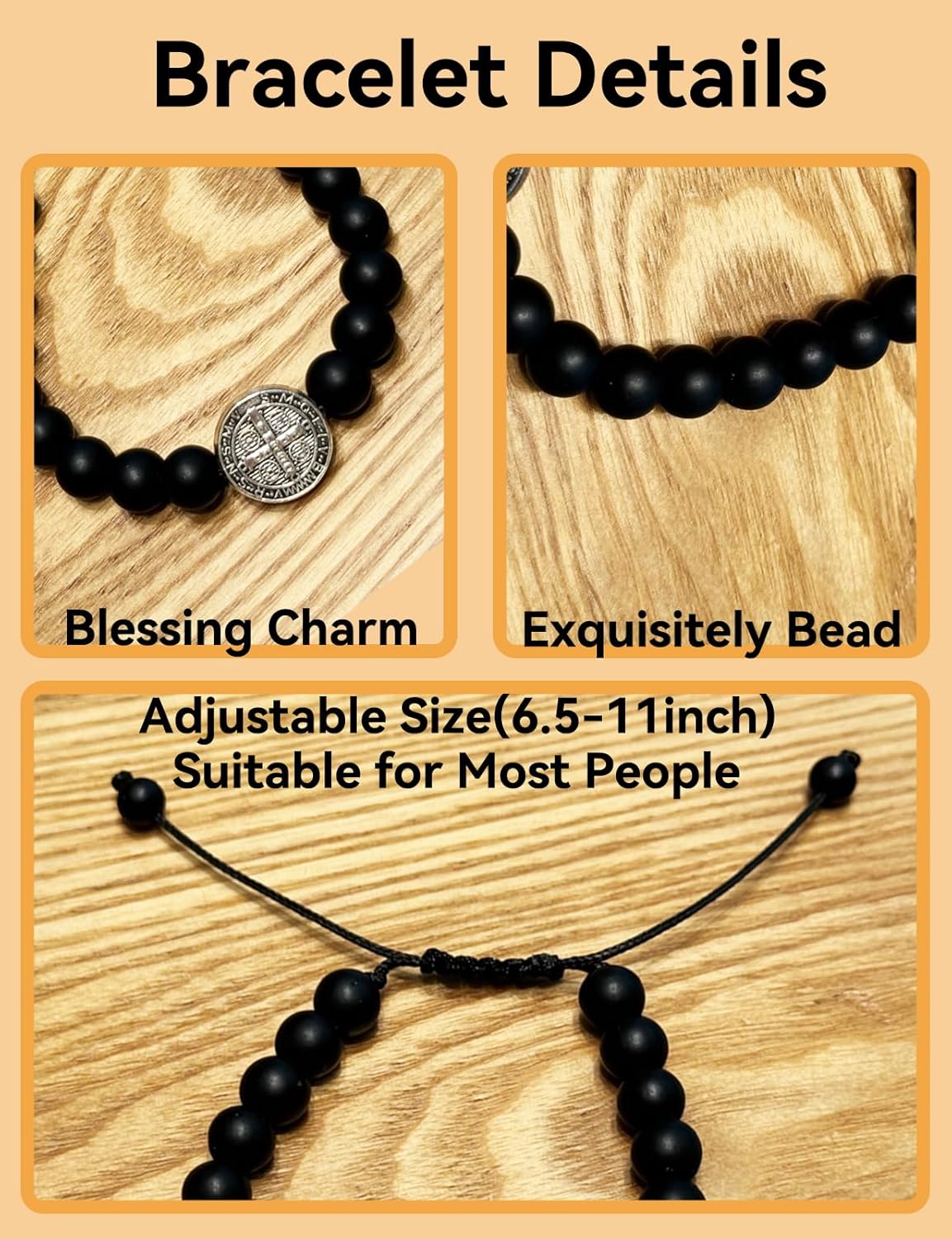 Catholic Bracelet Saint Benedict, 2 PCS Medal Bracelet Adjustable String Bracelets Religious Gifts for Men Women Gifts - Image 3