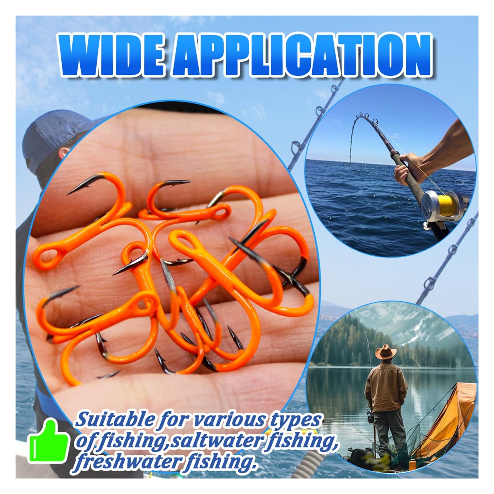 Générique 2 hameçons triples Solides avec revêtement UV, leurre Orange, Crochet de pêche en Acier au Carbone, Bar d'eau salée