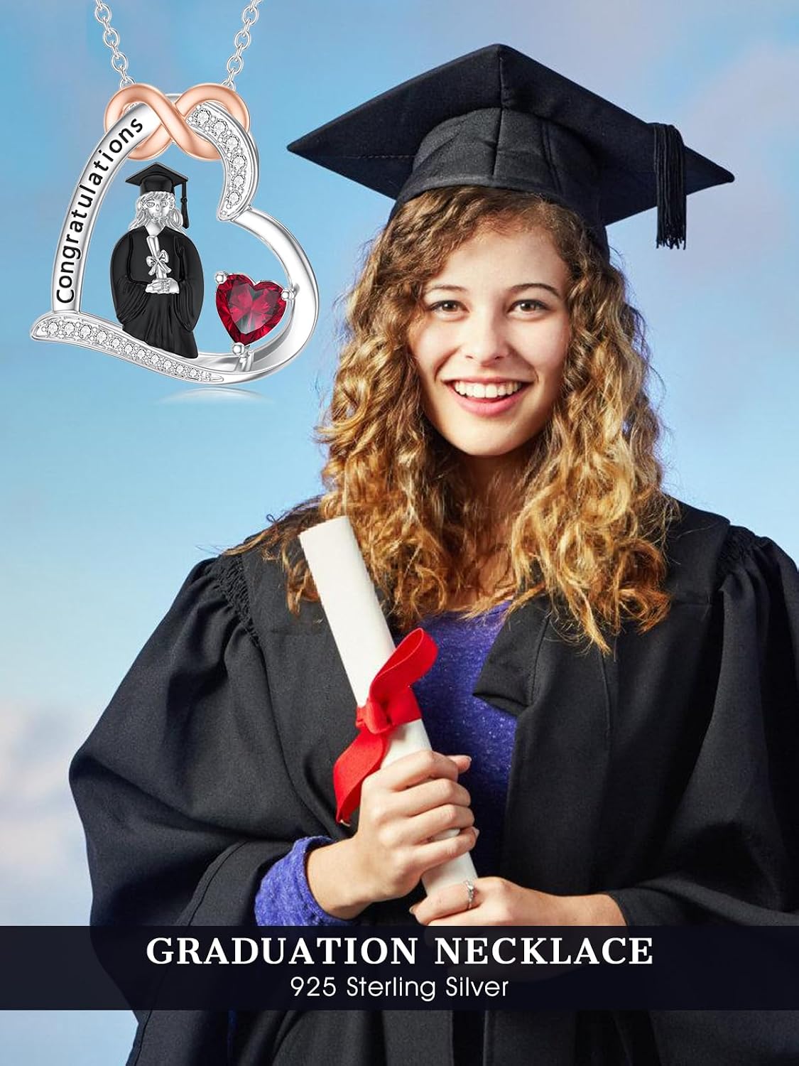Graduation Necklace 925 Sterling Silver Class of 2026 Bachelor Cap Pendant with Birthstone College High School Graduation Jewelry for Women