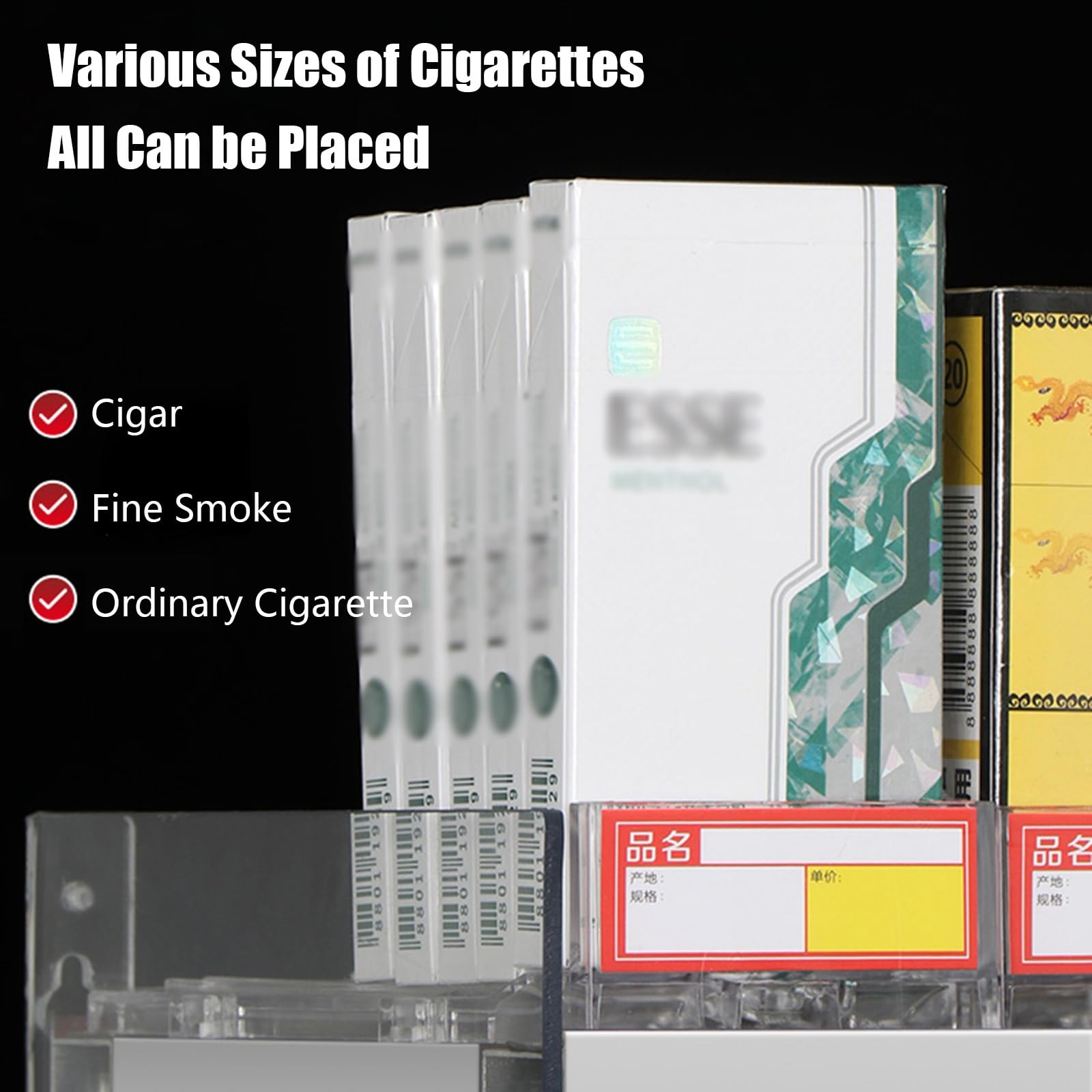 Amazon.com: Cigarettes Rack Display Shelf Retail Stand Cigarette Display  Rack Shelf, 2 Tiers Acrylic Wall/Countertop Cigarettes Stand Auto Push for  Cigars, Wraps, Tobacco, Rectangular Retail Store Organizer Holde : Health &  Household