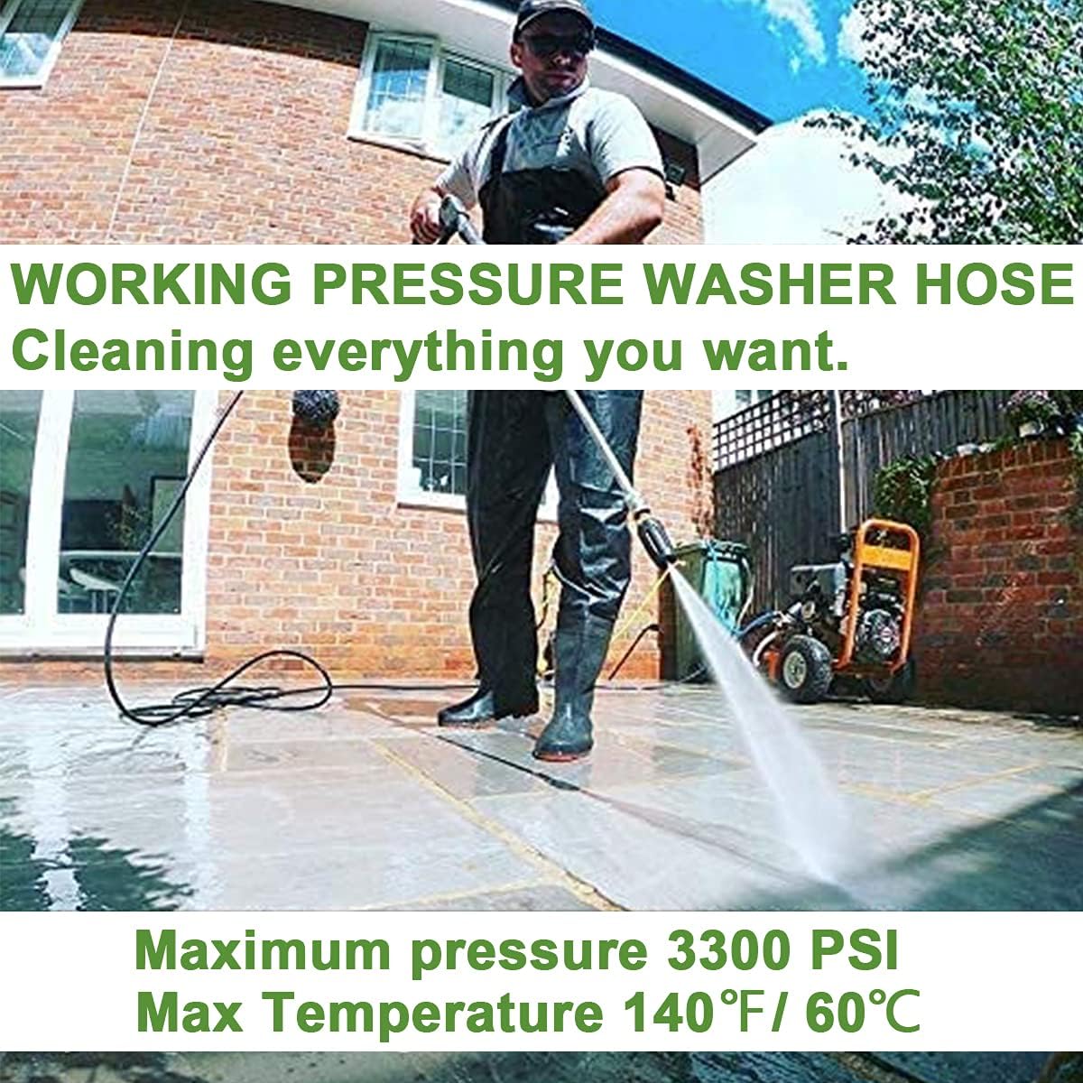 Toolcy Kink Free High Pressure Washer Hose 50ft 3300psi 1/4 Inch Replacement Hose fit All M22-14 Thread Electric and Gas Power Washer : Everything Else