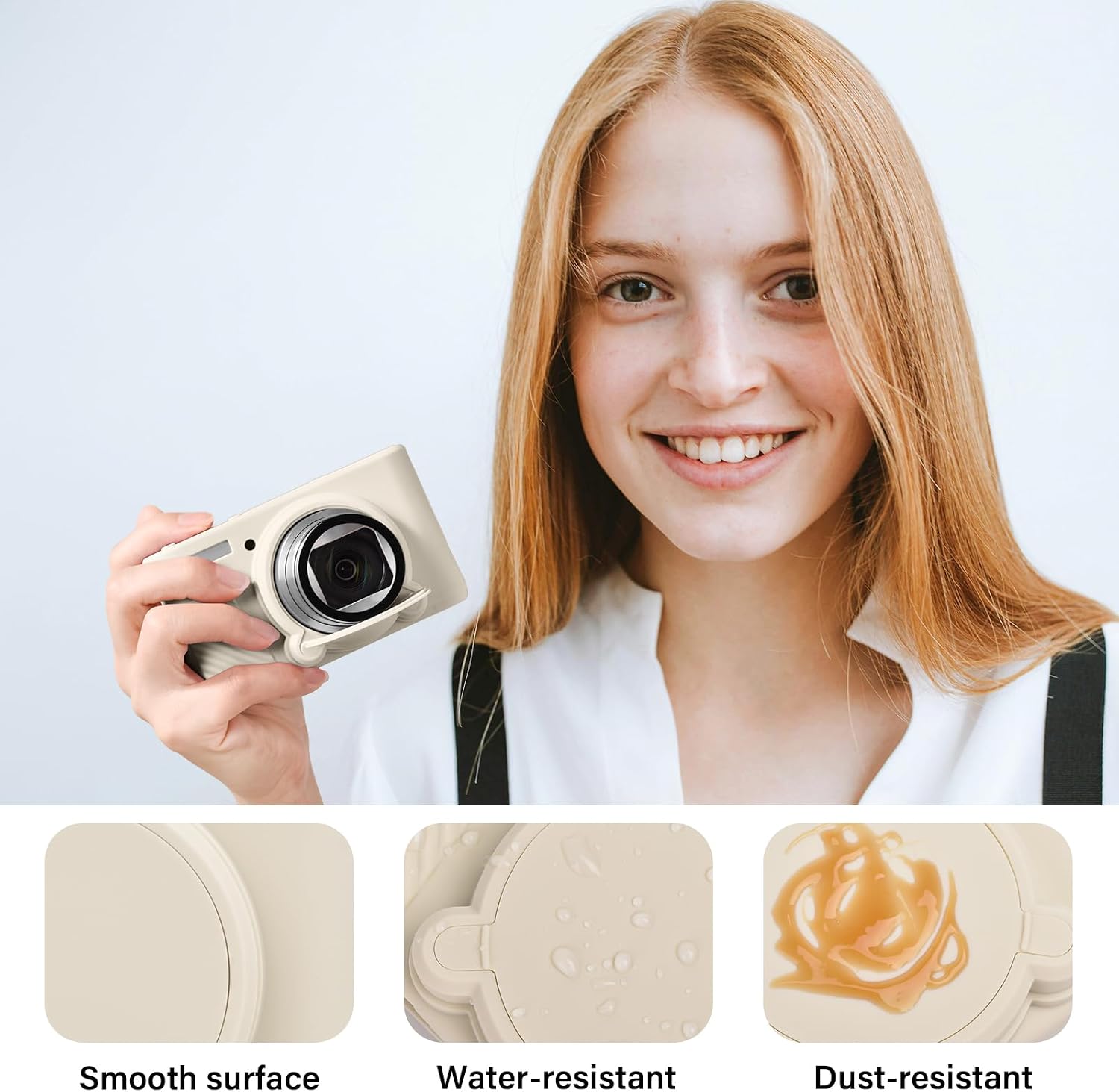 VOVMOEYA SX740 Camera Case Accessories Set[with 2 LCD tempered films],Silicone Protective Case Compatible with Canon PowerShot SX730 SX740 HS Digital Camera -Beige