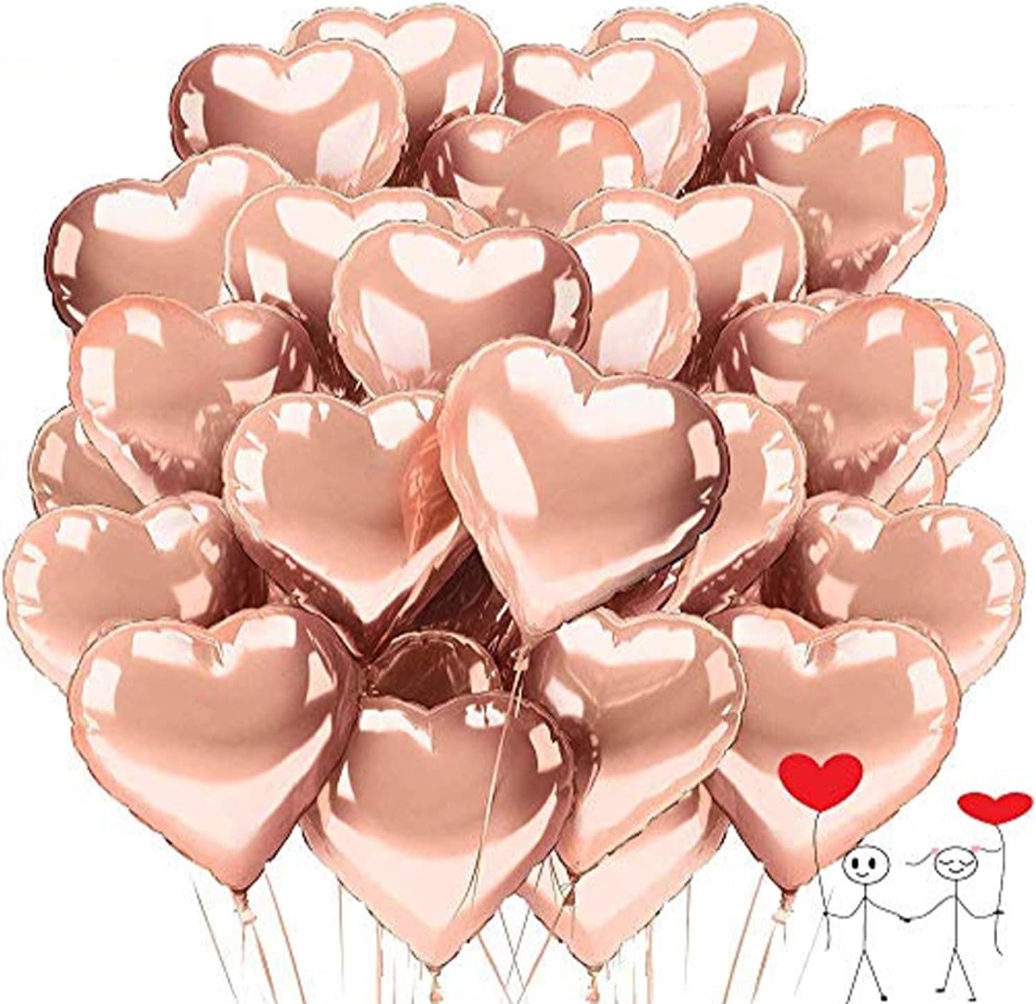 XUNKE Rose Gold Heart Balloon, Foil Heart Balloons Rose Foil Balloons for Birthday, Wedding, Valentines Day, Baby Shower, Christmas Party Decoration (25-pack)