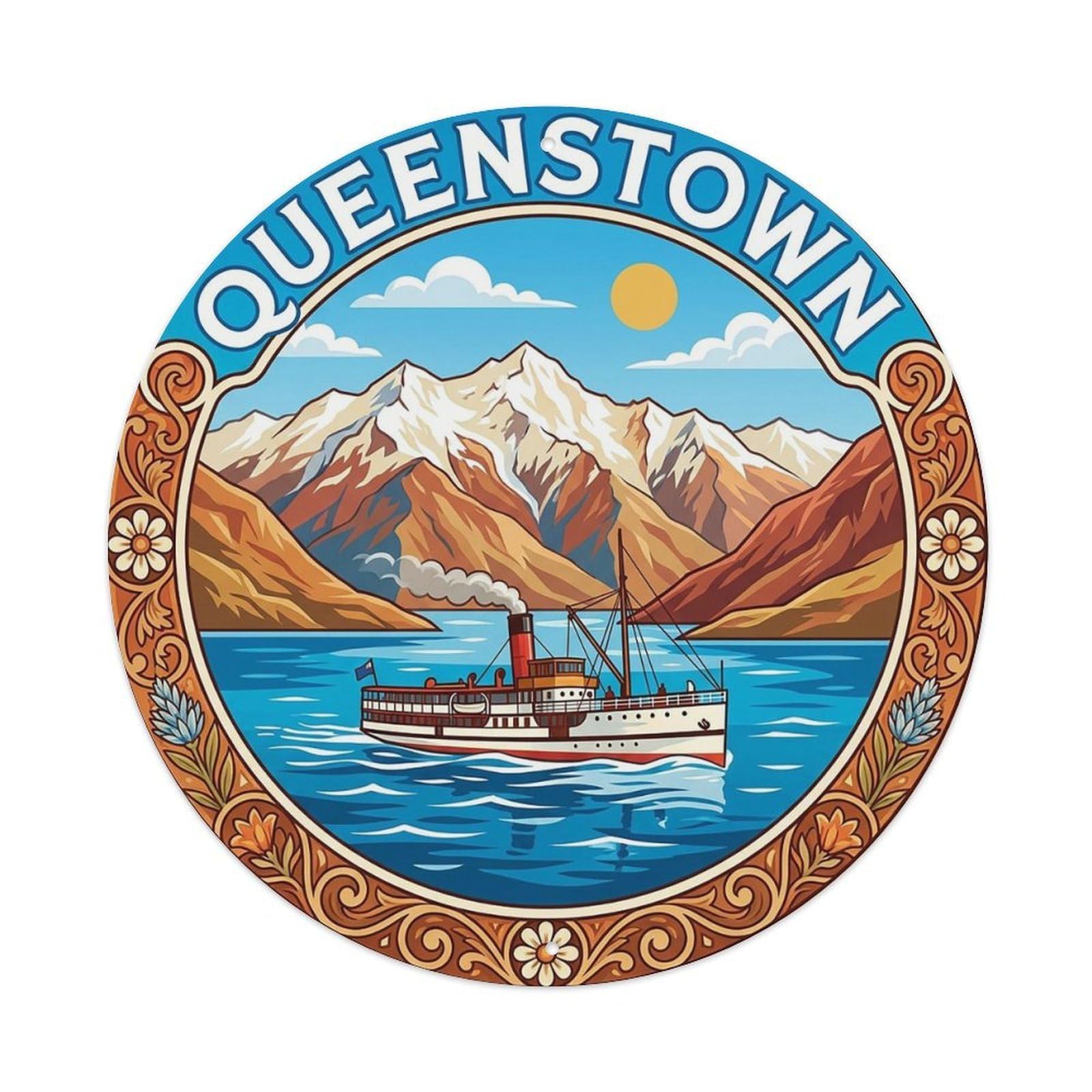 Olyhtr 8X8inch Classic Style Queenstown New Zealand Travel Mountain Coast Classic Metal Tin Sign