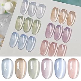 Born Pretty Magnetic Gel Nail Polish Water Light Magnetic Eye Gel Jelly Glass Crystal Glitter Shimmer Auroras Magnetic Gel Nail Art Manicure Kit 6PCS