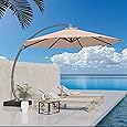 10' x 10' Heavy Duty Cantilever Patio Umbrella with Solar LED Lights & Weighted Base, 2-Tier Square Aluminum Offset Umbrella with 360-Degree Rotation for Backyard, Deck, Pool, Turquoise Blue