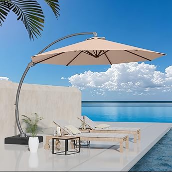 10' x 10' Heavy Duty Cantilever Patio Umbrella with Solar LED Lights & Weighted Base, 2-Tier Square Aluminum Offset Umbrella with 360-Degree Rotation for Backyard, Deck, Pool, Turquoise Blue