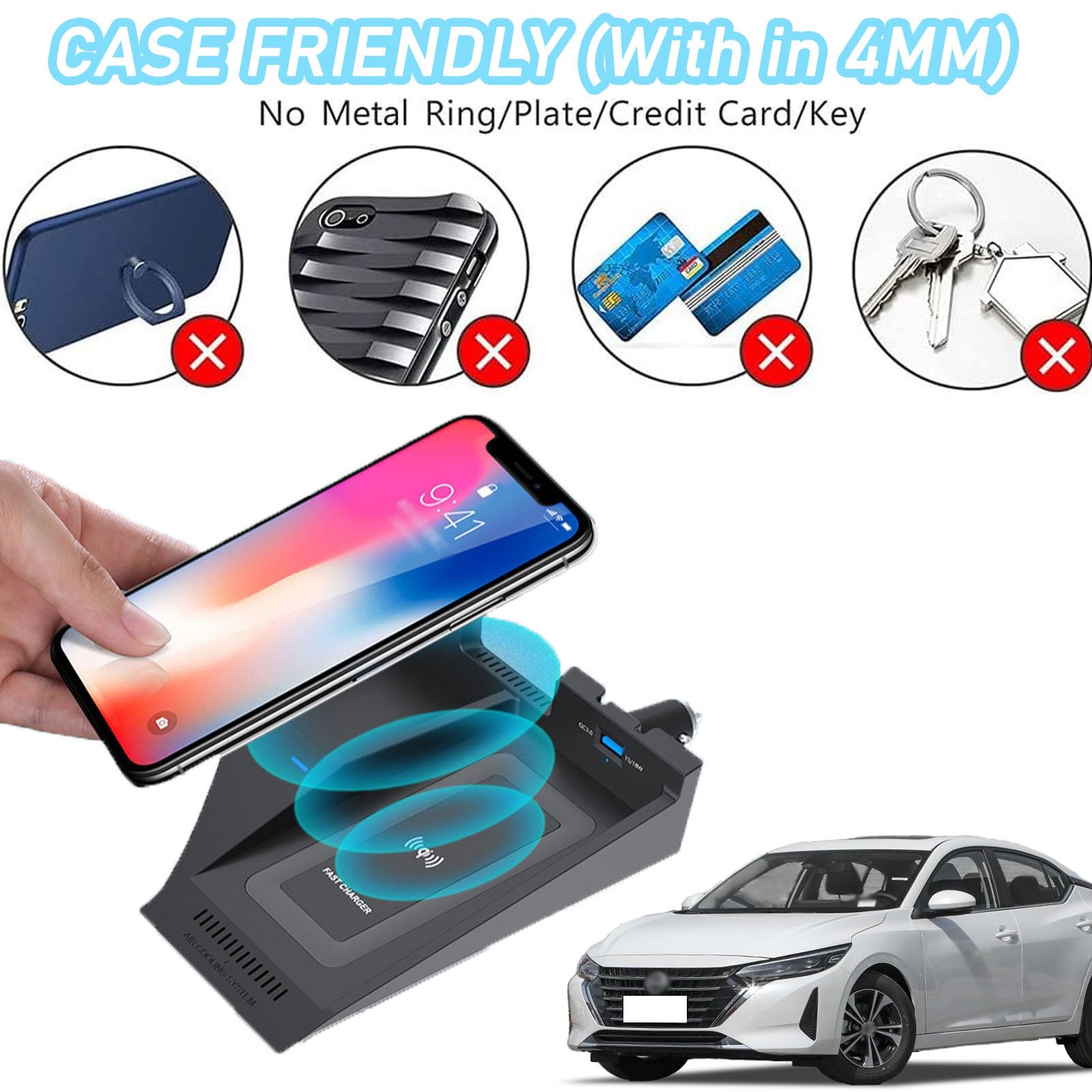 CenNa Caricabatteria per Auto Wireless per Ni-ssan Sentra (2020-2023) Accessorio per Tutti I Modelli con Ricarica Wireless da 15 W E Ricarica USB Qc3.0, Regalo per La Famiglia