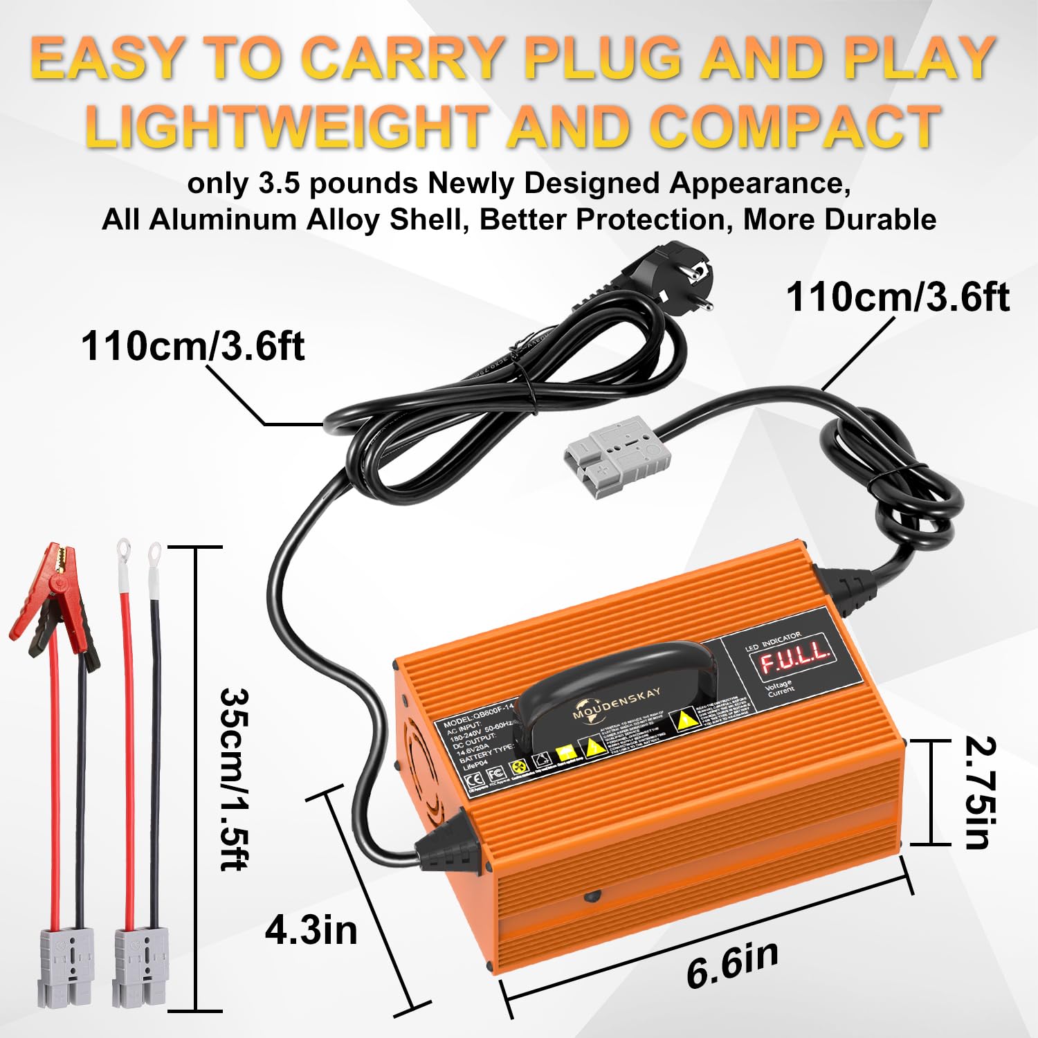 LiFePO4 Ladegerät 14.6V 20A - 12V/12.8V Lithium Batterieladegerät mit LED Anzeige für 30AH-100Ah Lithium LiFePO4 Deep Cycle Akkus,Auto,Wohnmobil,Marine