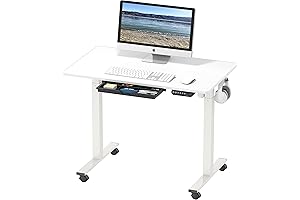 SHW Electric Height Adjustable Mobile White Stand Up Desk with Wheels
