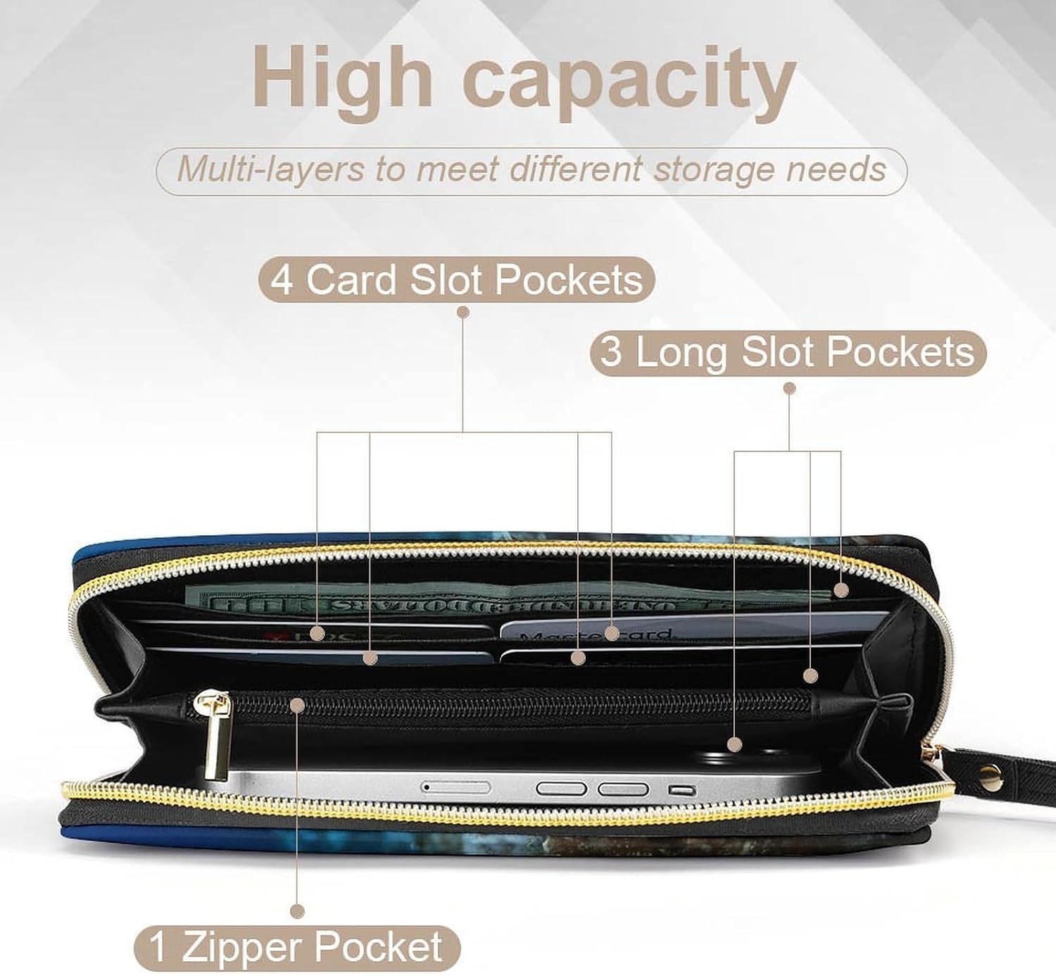 Funny Octopus Long Zippered Pouch Large Clutch Cash Wallet with Rope Handle for Men Women