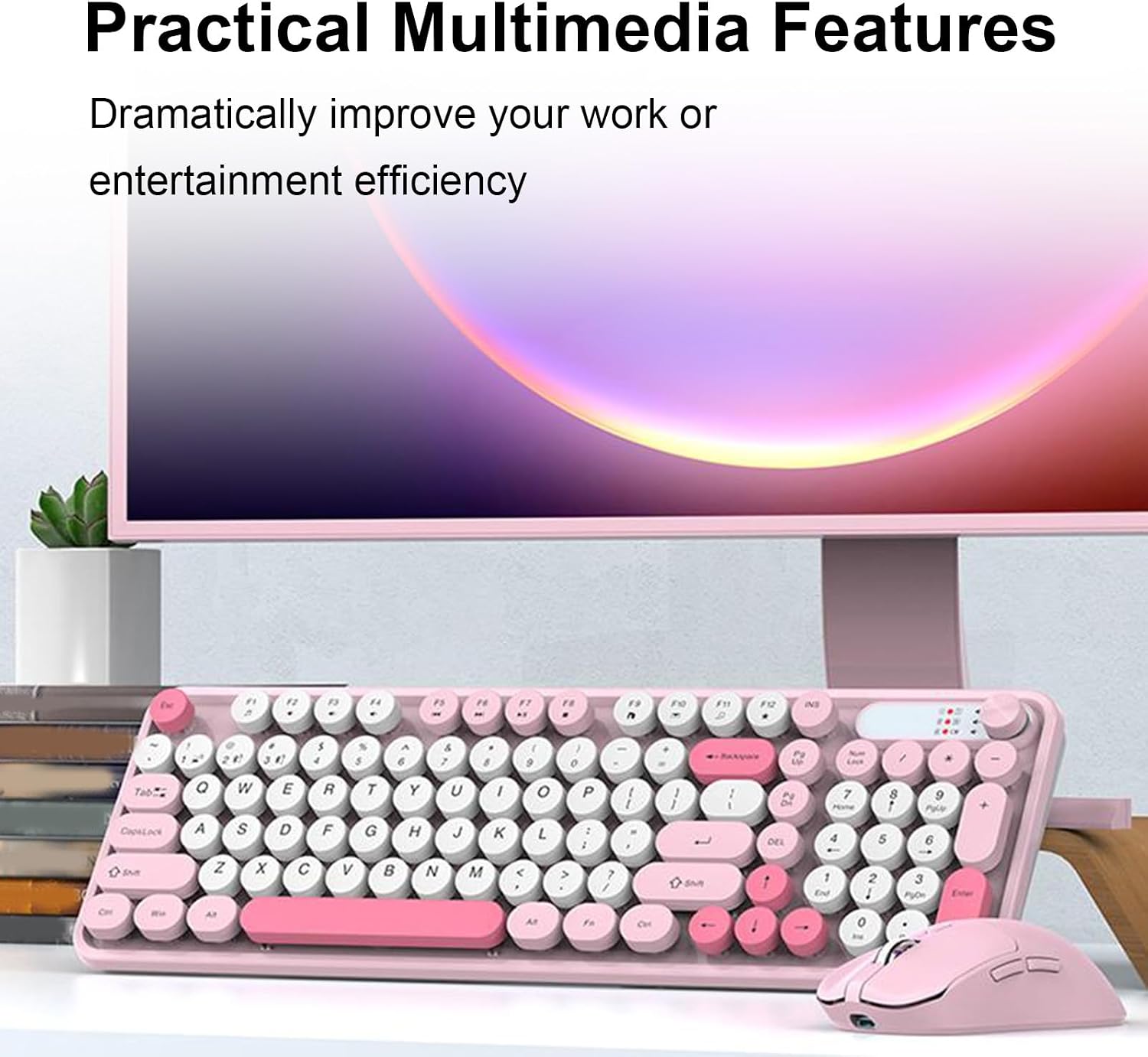 Wireless Keyboard and Mouse Combo, Dual Mode 2.4G BT Rechargeable, 98 Keys Minimalist Design, Ergonomic Mouse with 1800 DPI, for Computer Laptop PC (Pink)