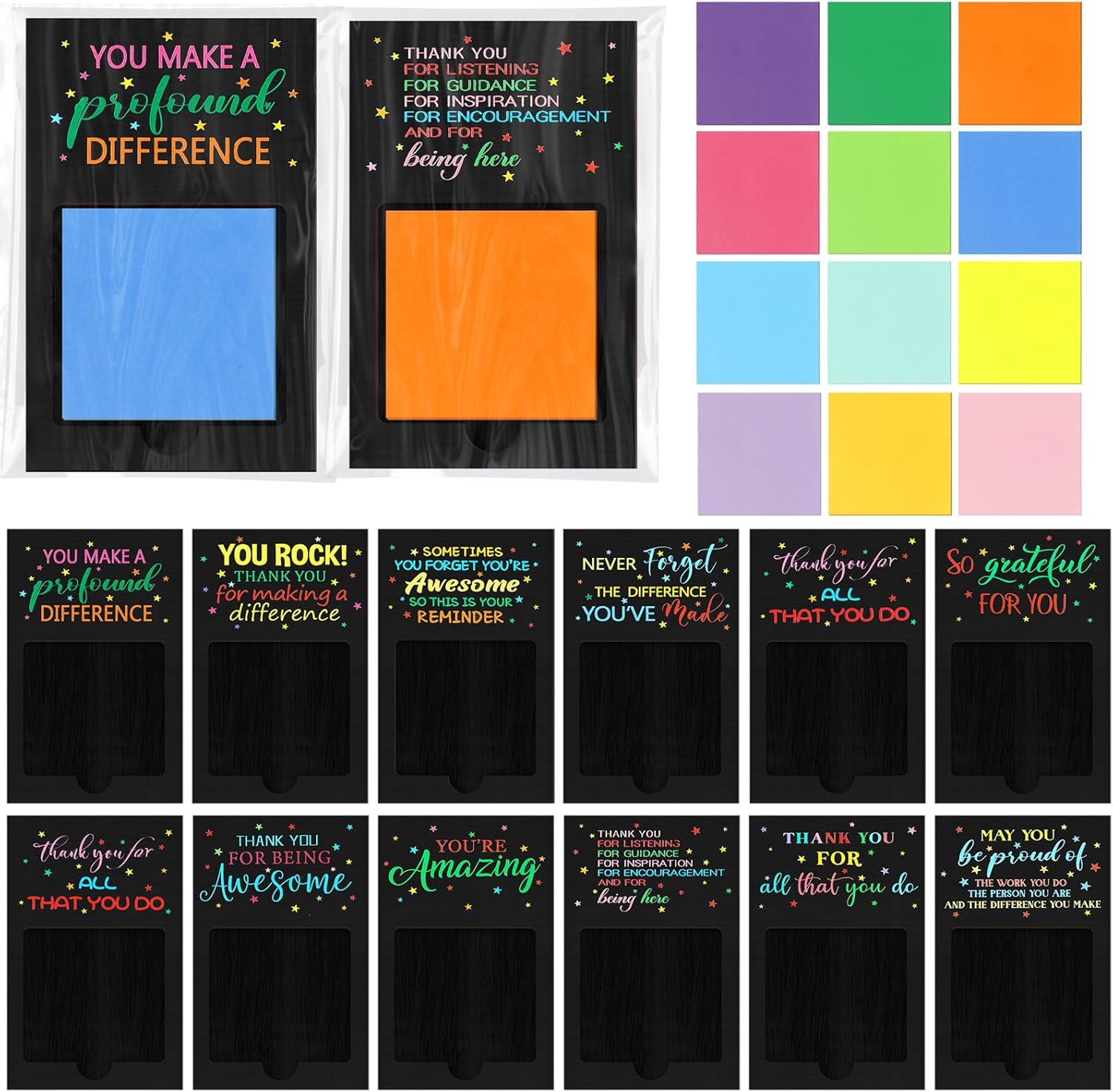 Motipuns 72 Pcs Employee Appreciation Gifts Bulk Inspirational Sticky Notes Pad Holder Office Staff Thank You Gifts Ideas Team Work Sticky Notes OPP Bags for Teacher Coworker Staff Nurse (Multicolor)